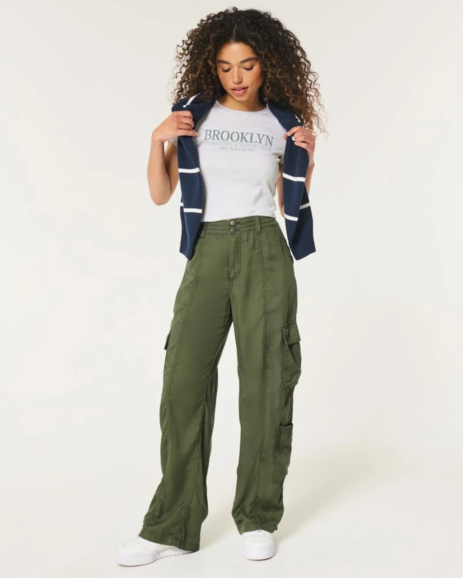 High-Rise Tencel Baggy Cargo Pants