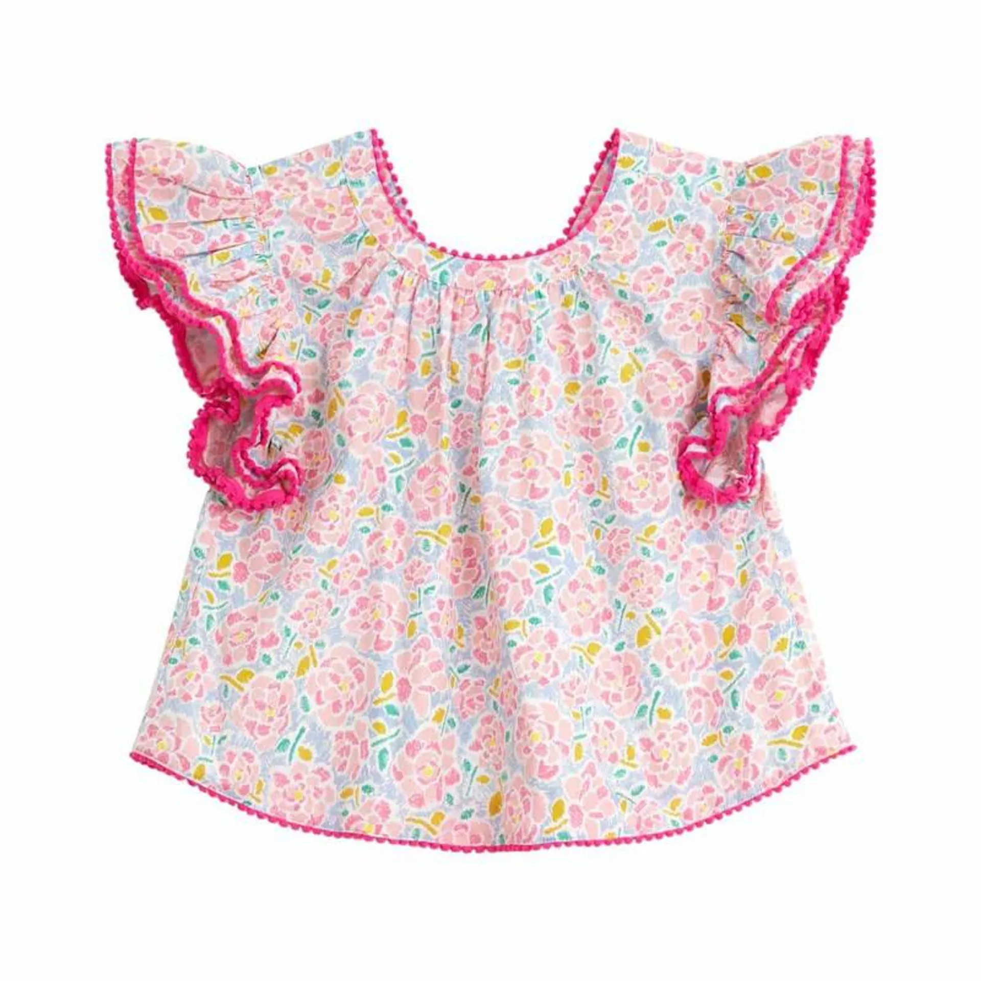 Blouse fleurie fille rose bleu pâle manches papillons Butterfly, La Faute à Voltaire