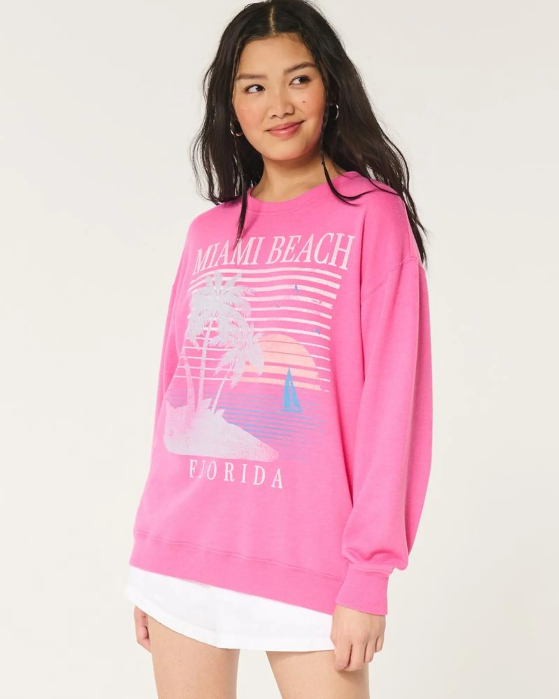 Oversized Miami Beach Graphic Terry Sweatshirt