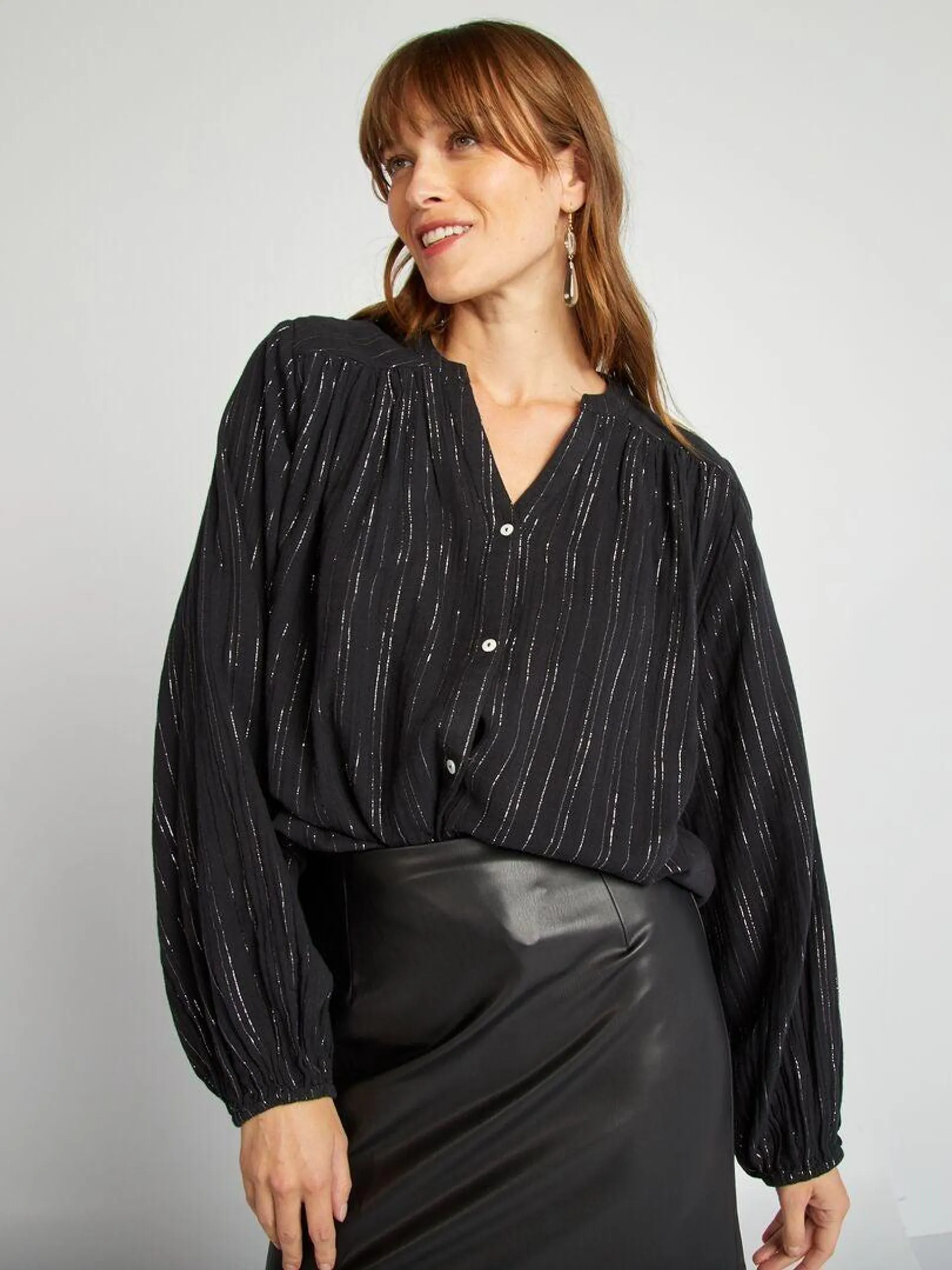 Blouse fluide avec fils métalliques brillants - noir