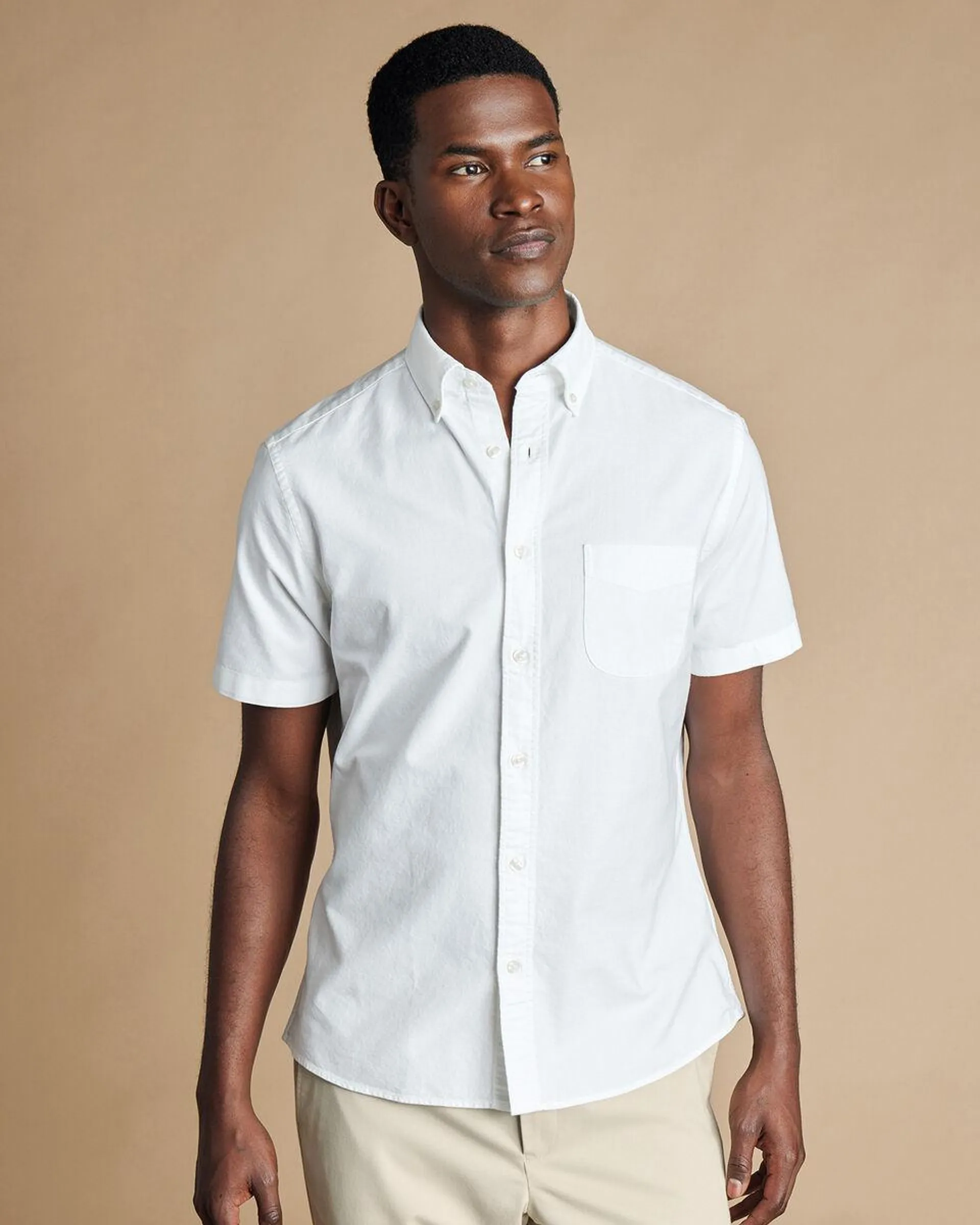 details about product: Washed Oxford Short Sleeve Shirt - White