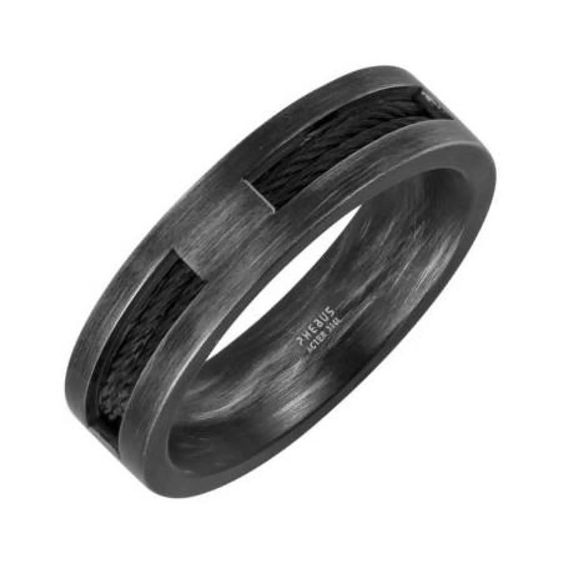 Bague Homme Phebus en Acier Vintage Cable Noir