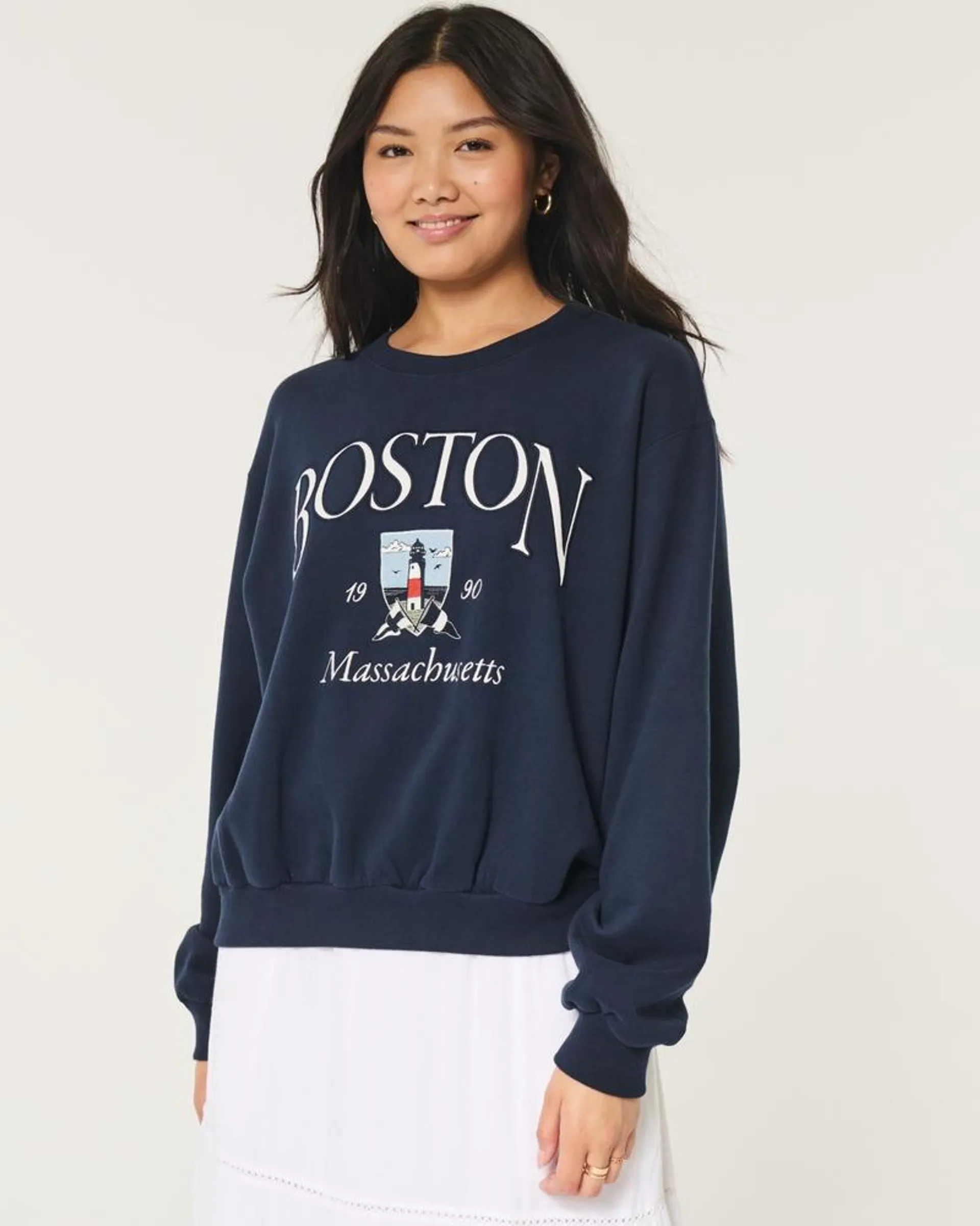 Easy Boston Massachusetts Graphic Crew Sweatshirt