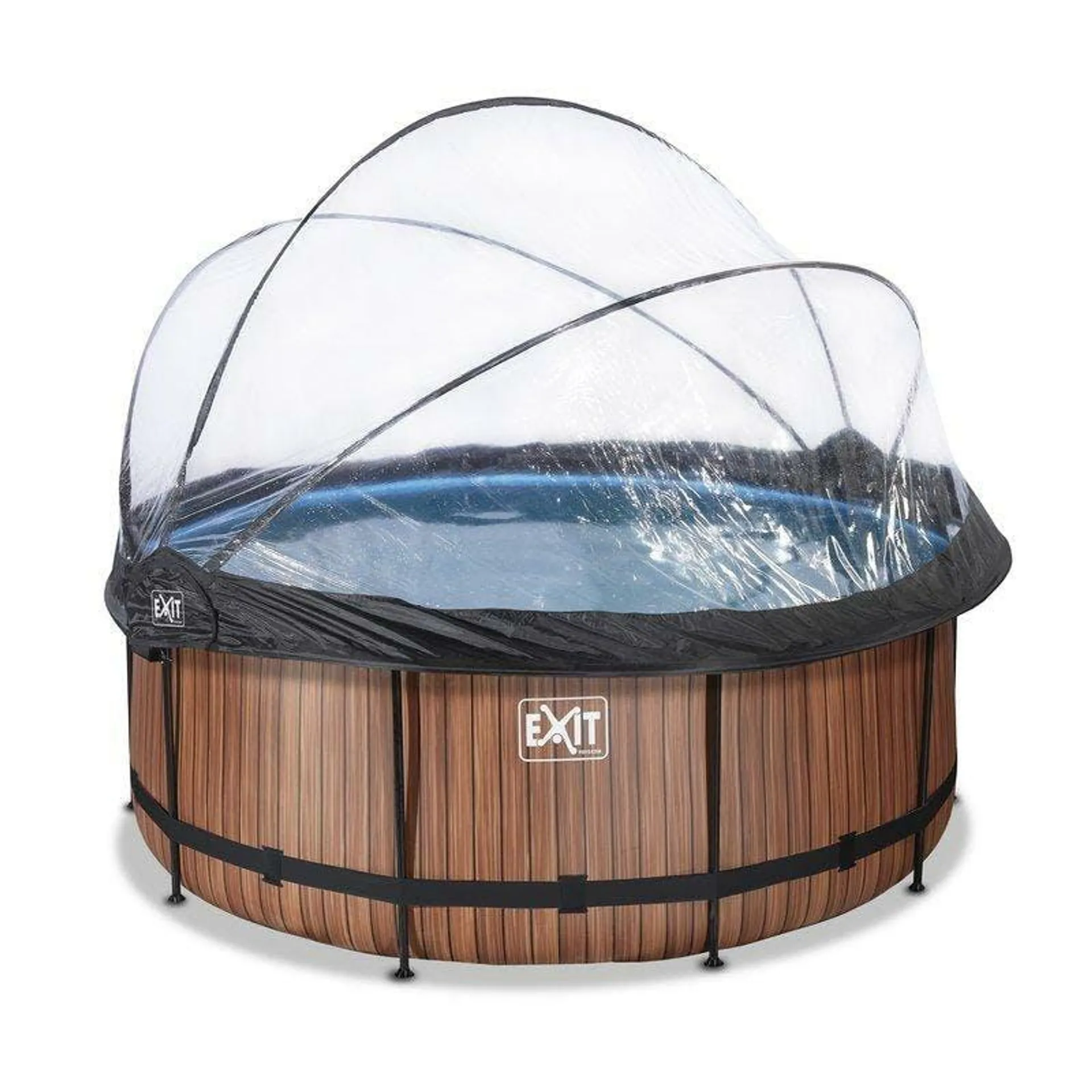 Piscine Exit Wood ø360x122cm Avec Pompe Filtrante à Sable Et Dôme - Marron