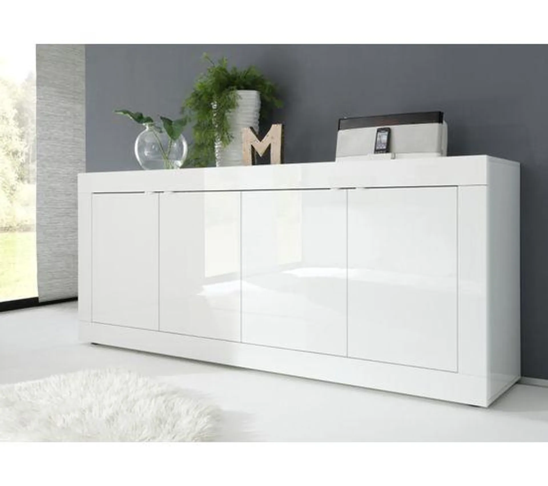 Buffet 4 portes L.207 BRIGHT blanc laqué