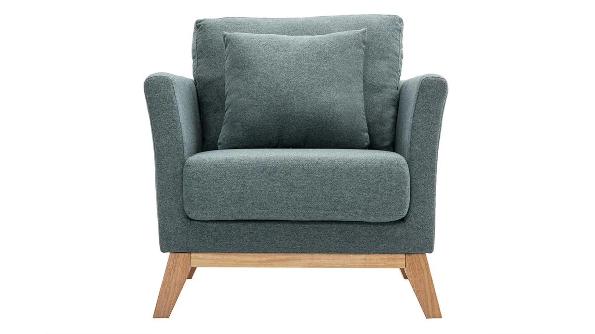 Fauteuil scandinave déhoussable en tissu vert de gris et bois clair OSLO