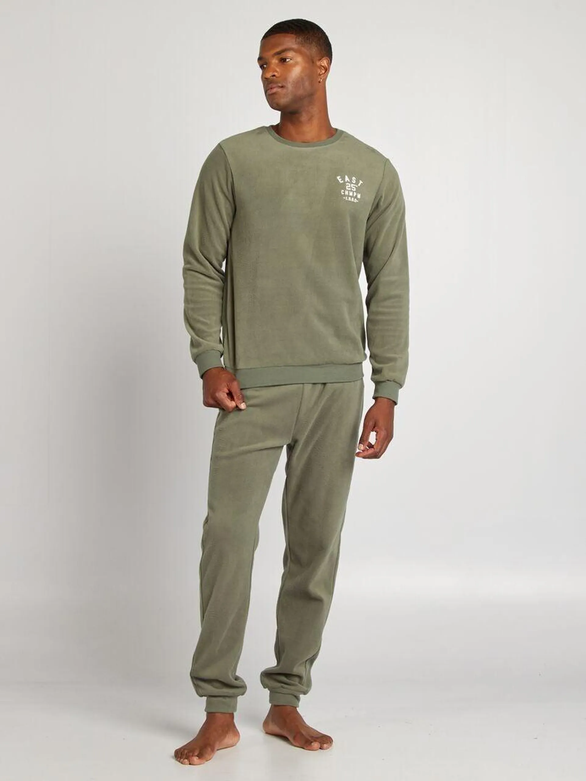 Pyjama t-shirt + pantalon en polaire - 2 pièces - Vert