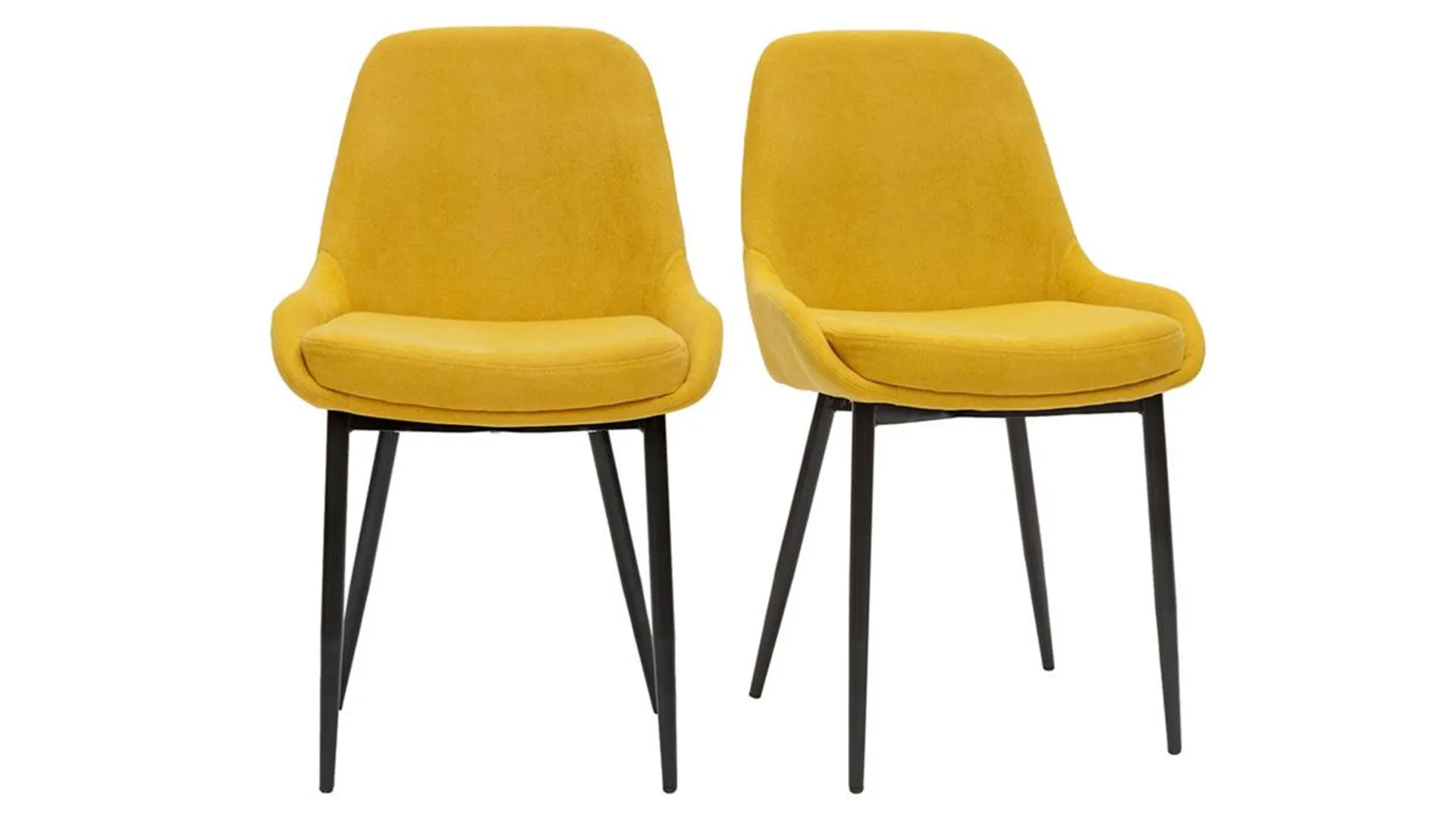 Chaises design en tissu effet velours jaune moutarde et métal noir (lot de 2) HOLO