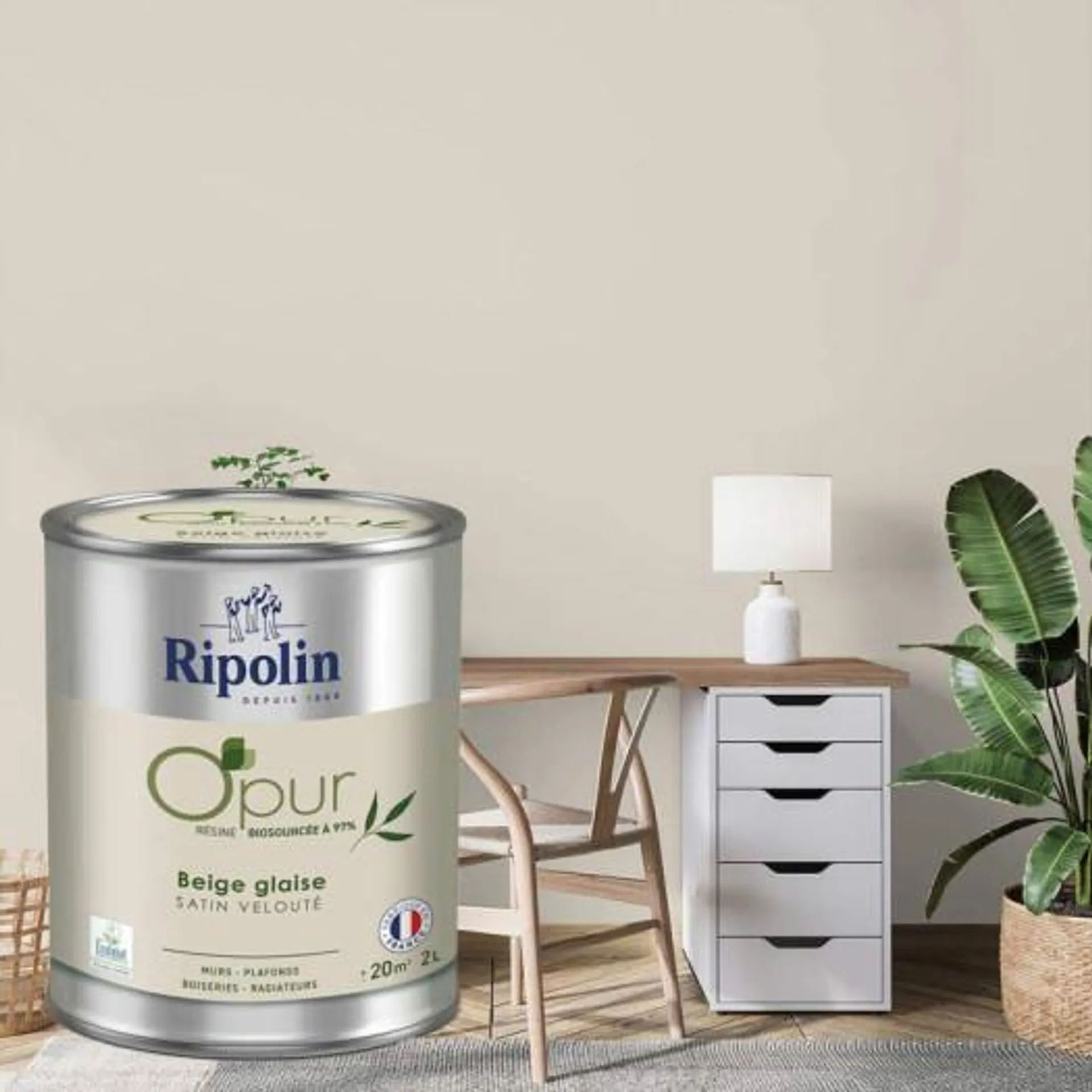 Peinture RIPOLIN Opur bio sourcée multi-supports beige glaise satin 2L