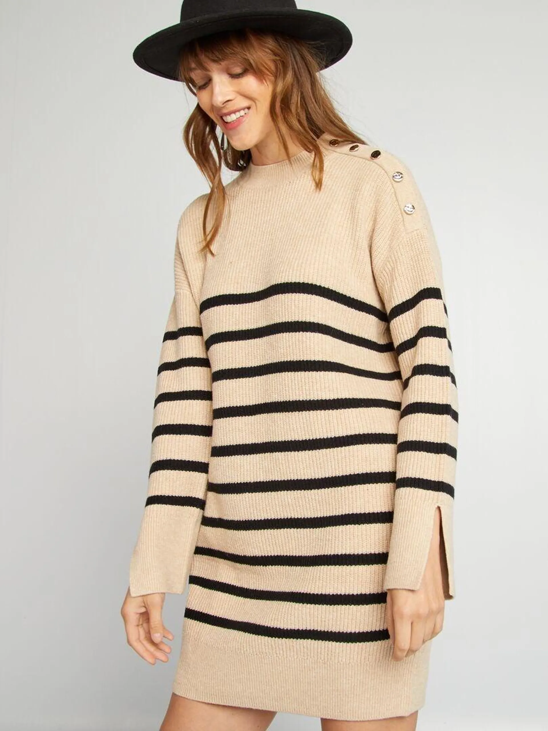 Robe pull style marinière - Beige marinière