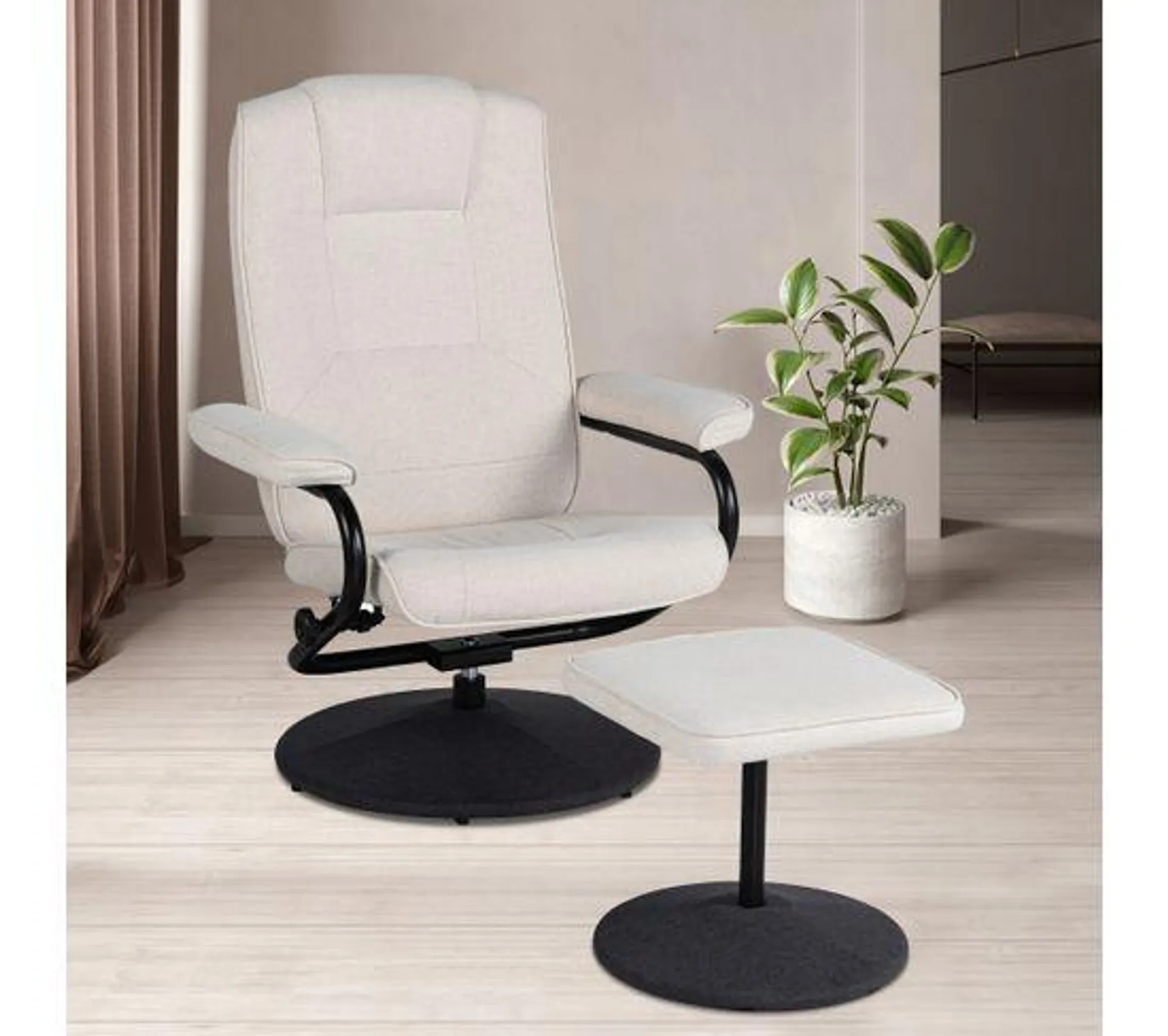 Fauteuil relax pivotant + repose-pieds CLOVER tissu beige