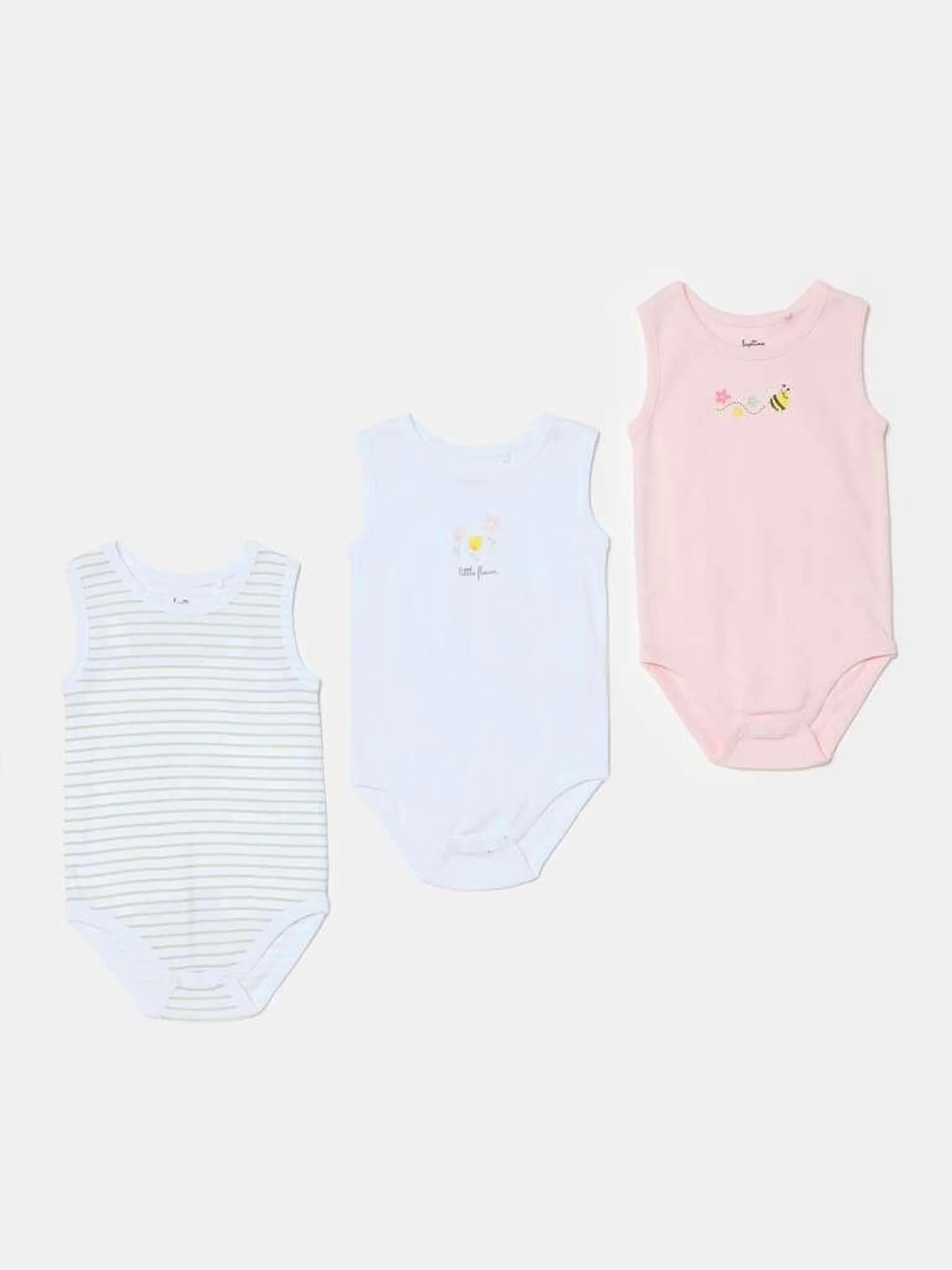 Three-pack bodysuits in organic cotton with print Blanc/rose