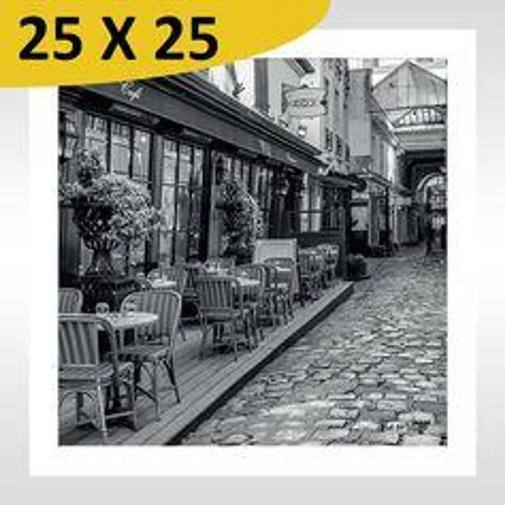 Tableau photo Bistrot noir et blanc cadre blanc 25x25cm