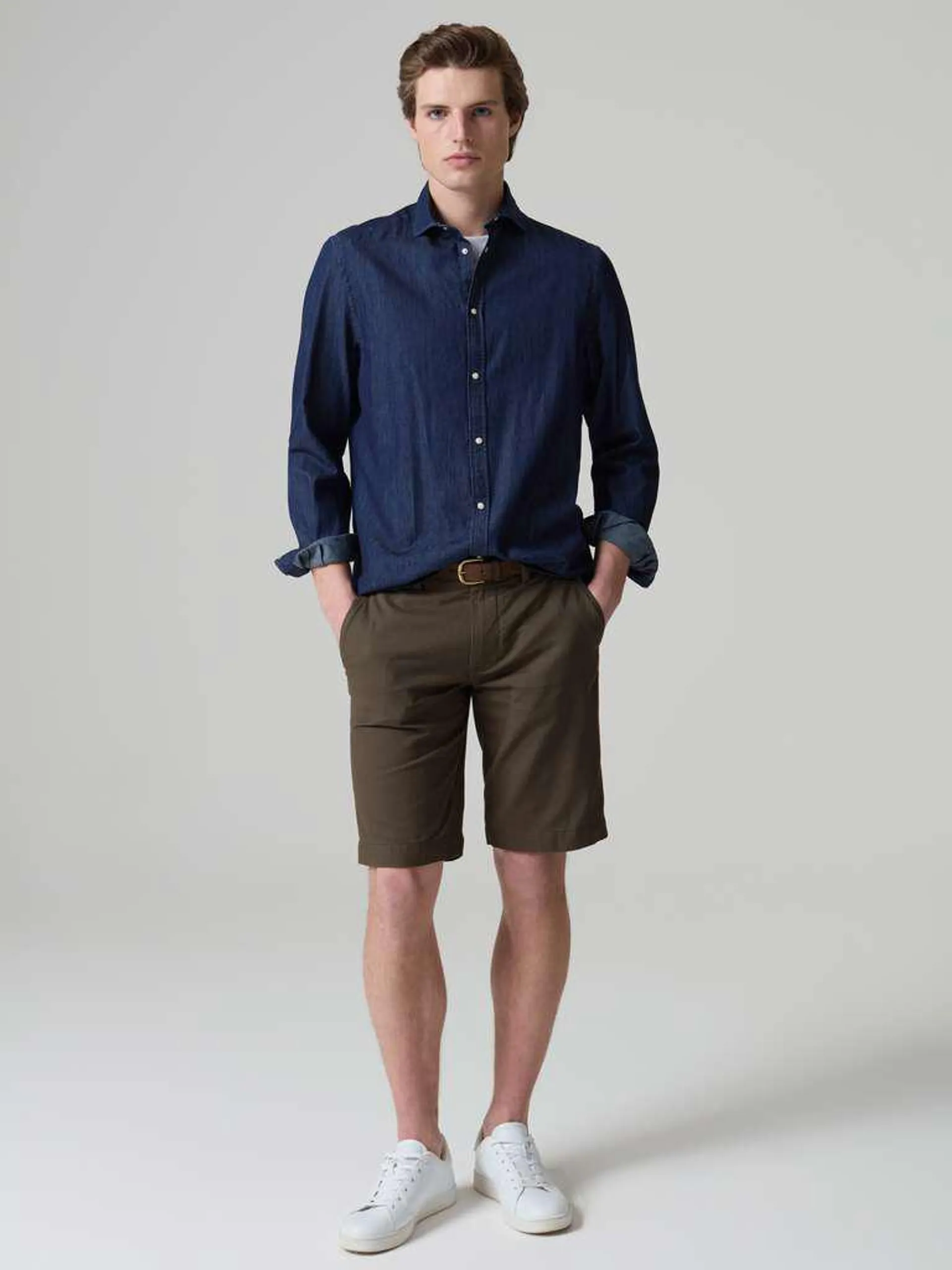 Chino Bermuda shorts in cotton Brun boue