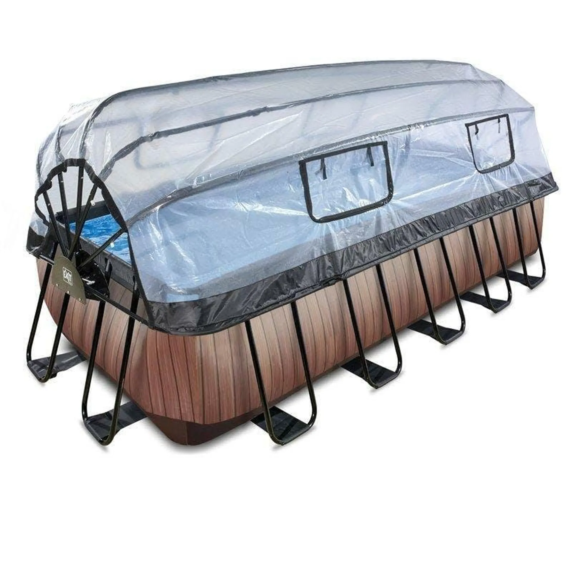 Piscine Exit Wood 540x250x122cm Avec Pompe Filtrante à Sable Et Dôme Et Pompe à Chaleur - Marron