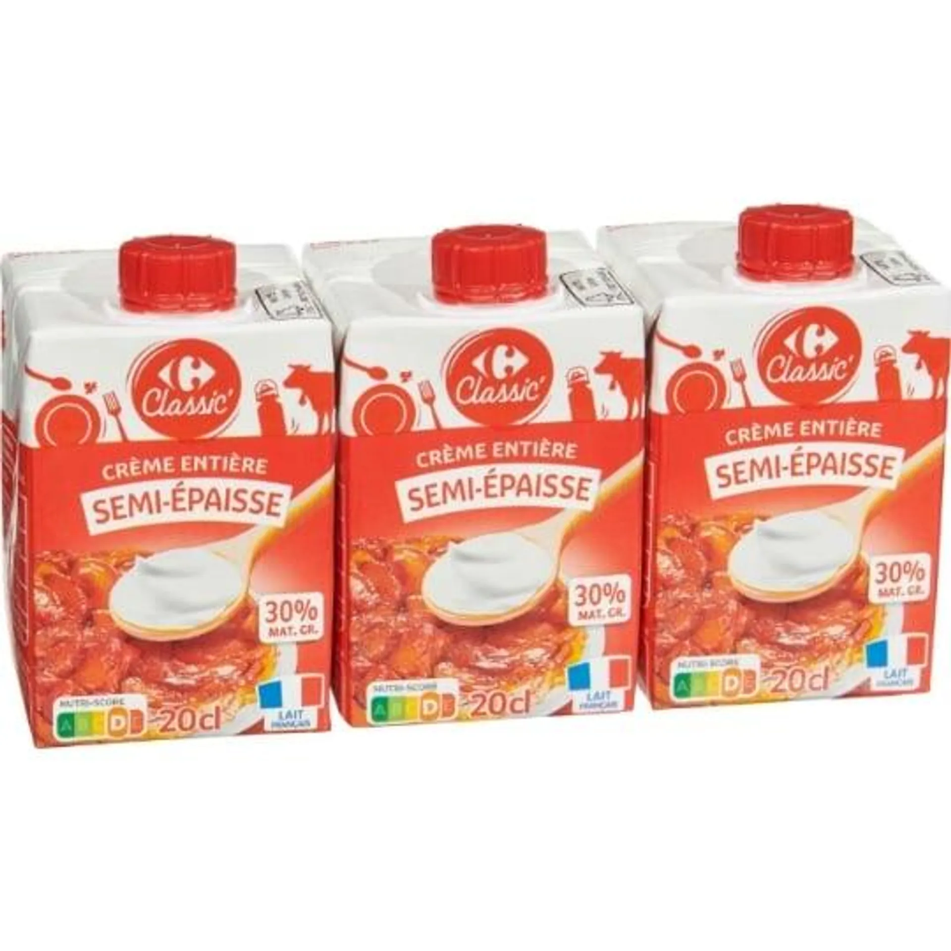 Crème Entière Semi-Épaisse 30% Mg CARREFOUR CLASSIC'