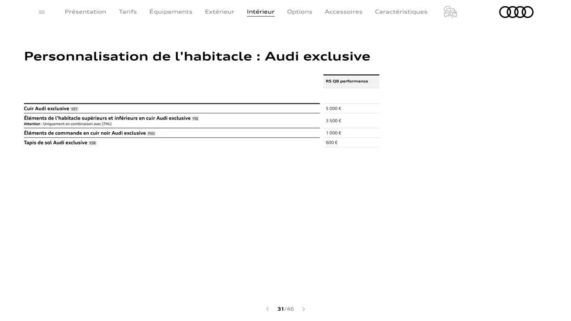 Audi RS Q8 performance du 20 août au 31 décembre 2024 - Catalogue page 31