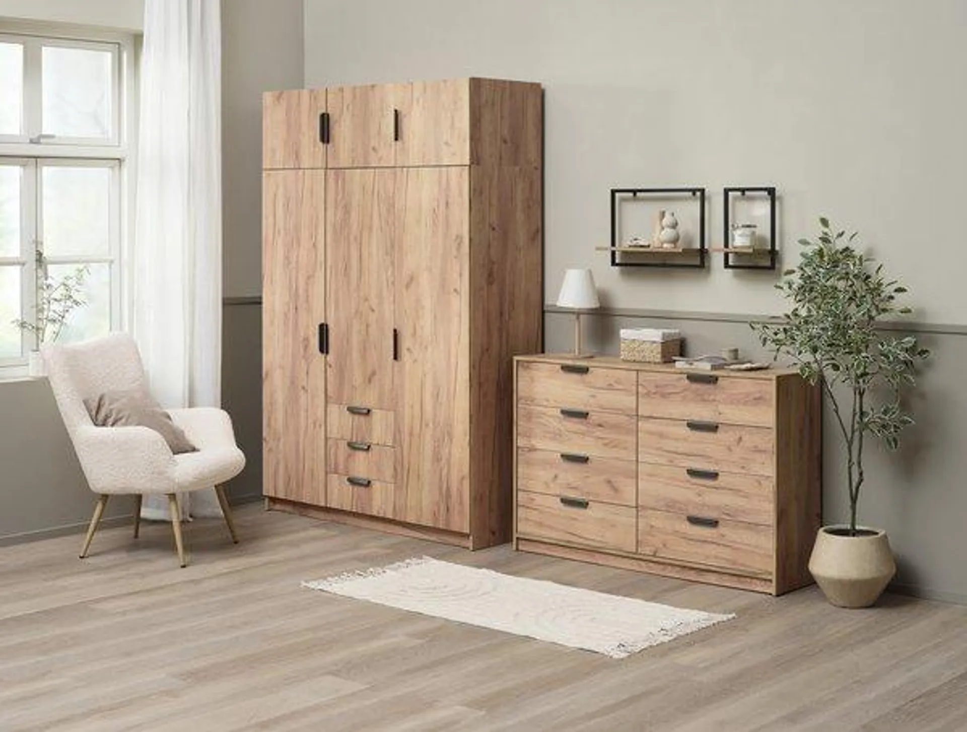 Meuble haut JENSLEV 144x40 3 portes coloris chêne