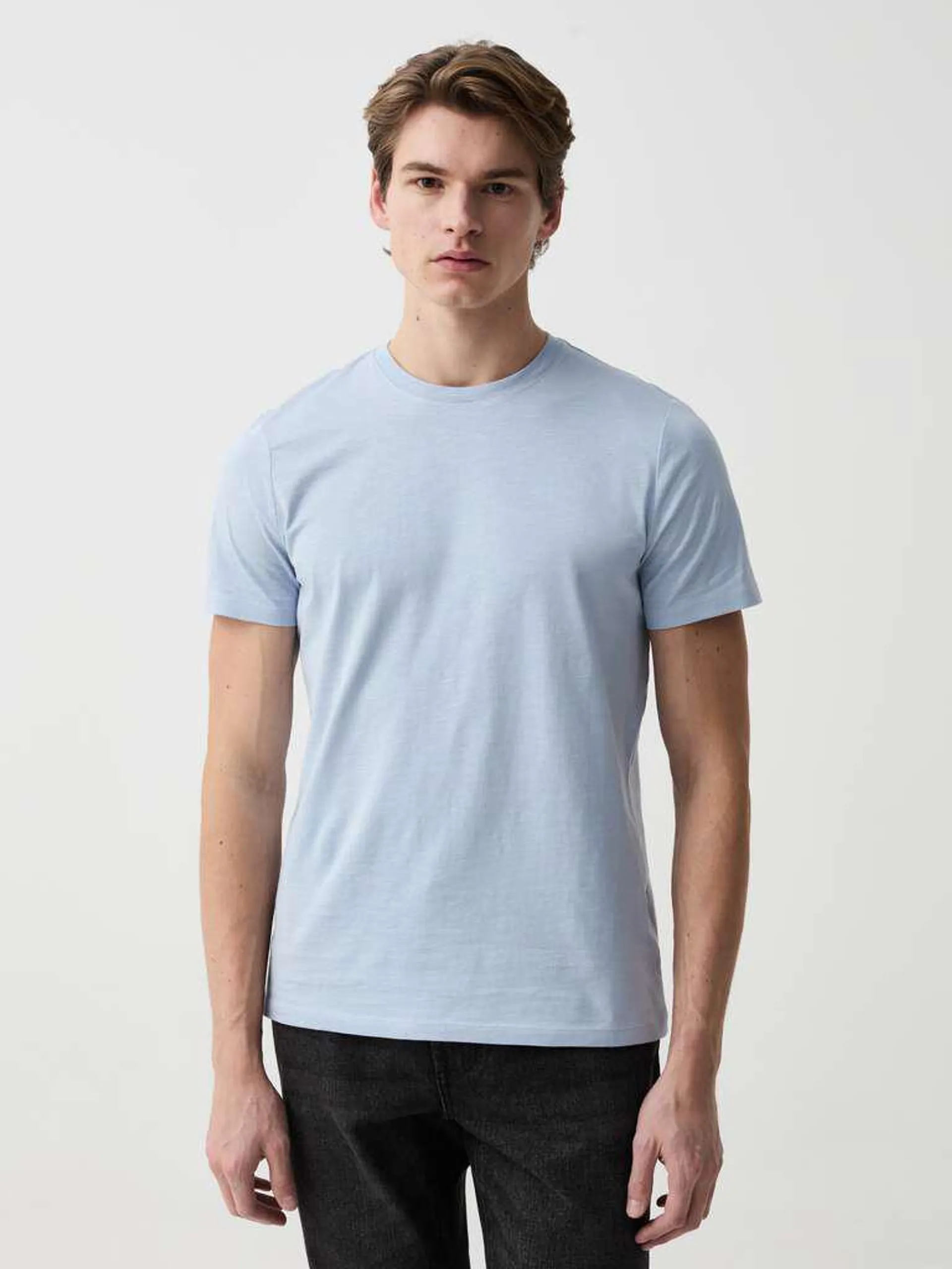 Azure Round-neck T-shirt in jersey slub