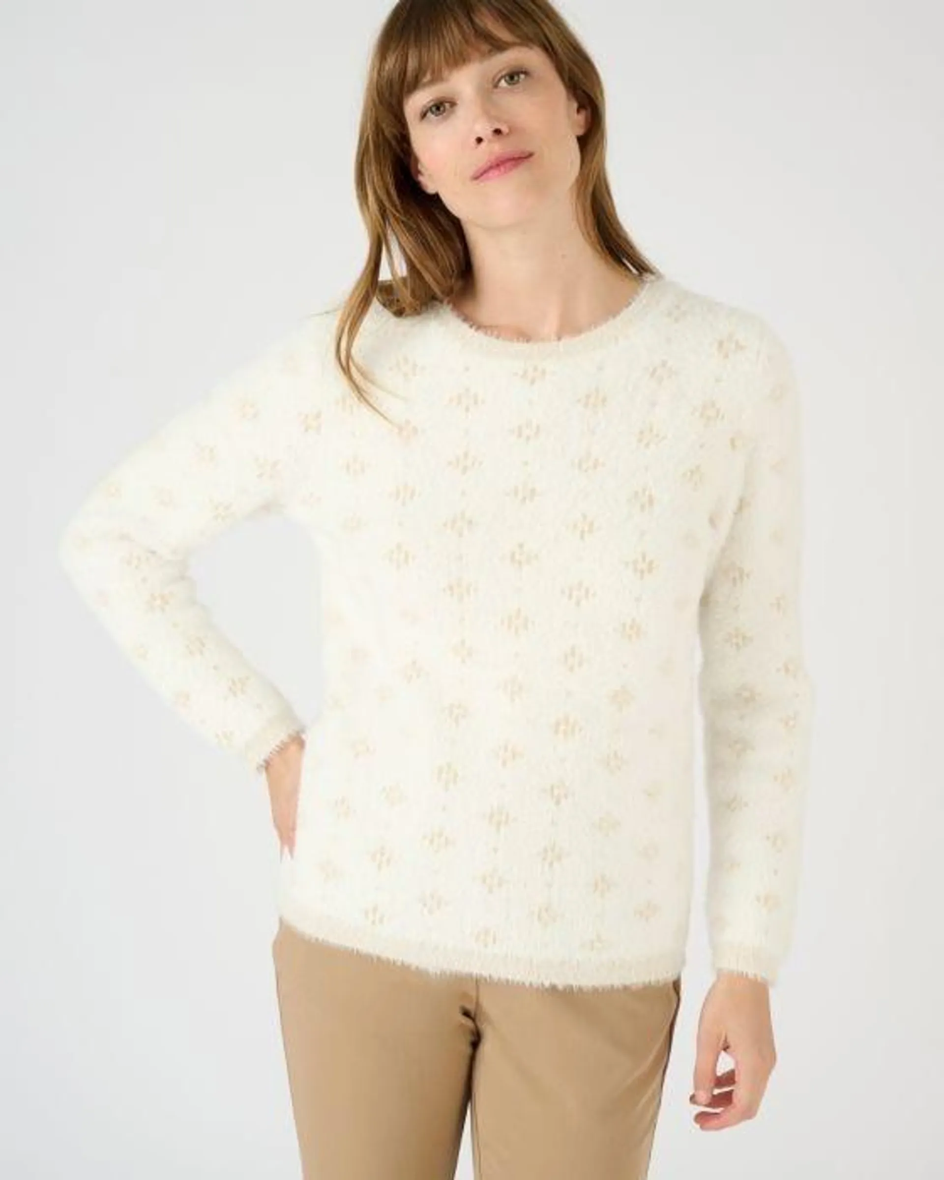 Pull jacquard en maille poilue