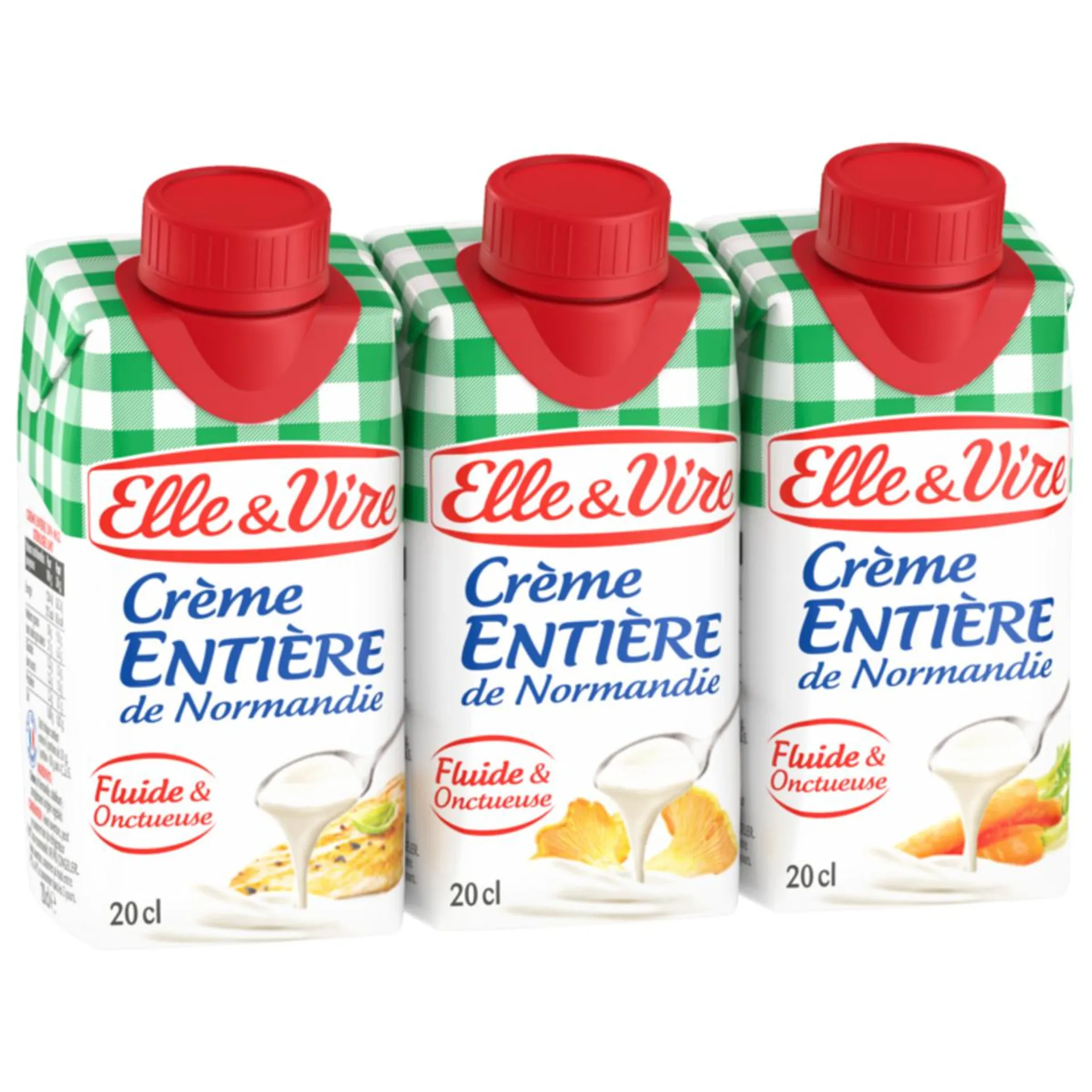 ELLE & VIRE Crème entière de Normandie fluide et onctueuse 30%MG 3x20cl