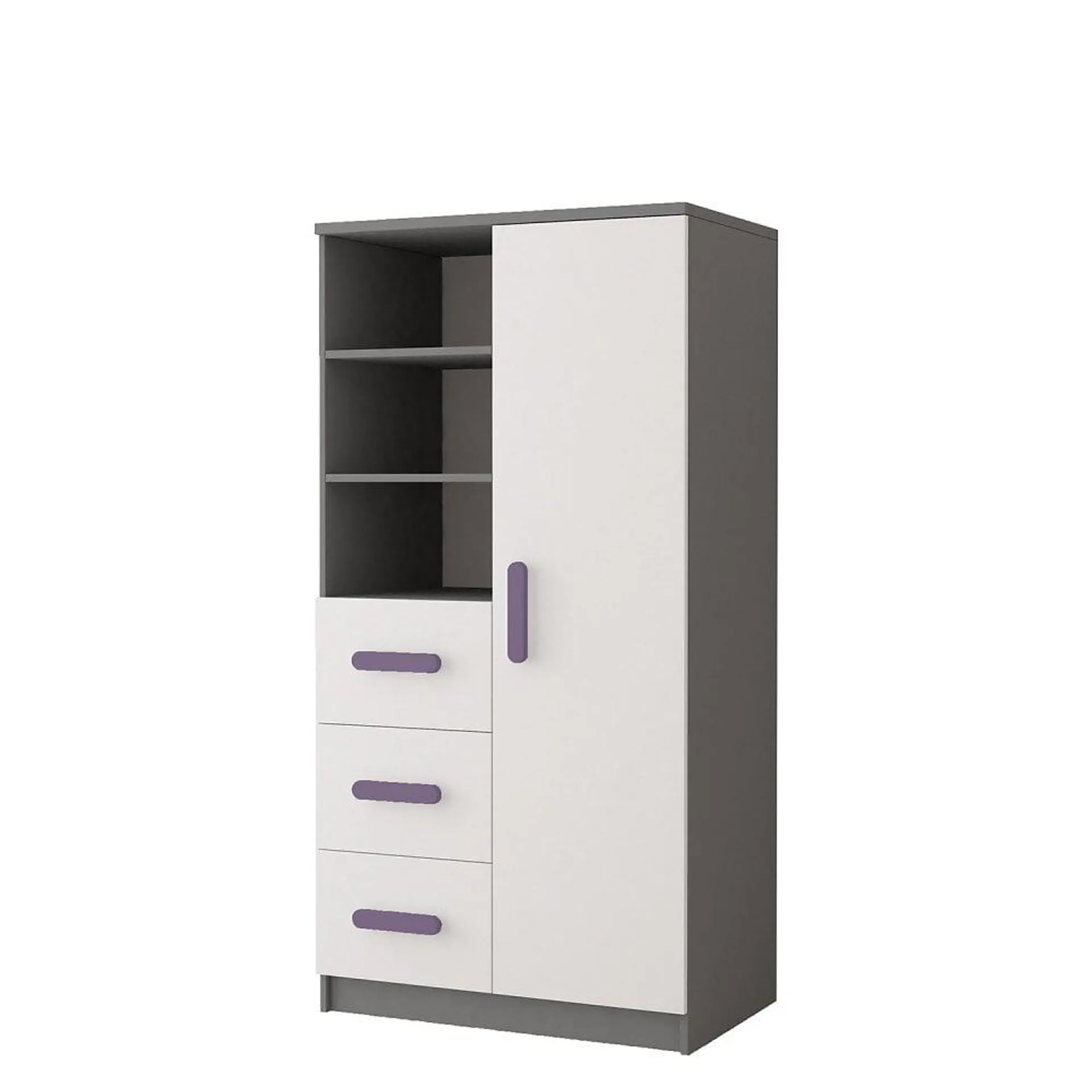 MARLIE - Armoire chambre d'enfants - 3 tiroirs + 5 étagères - 160x80x40 cm - Poignées colorées - Violet