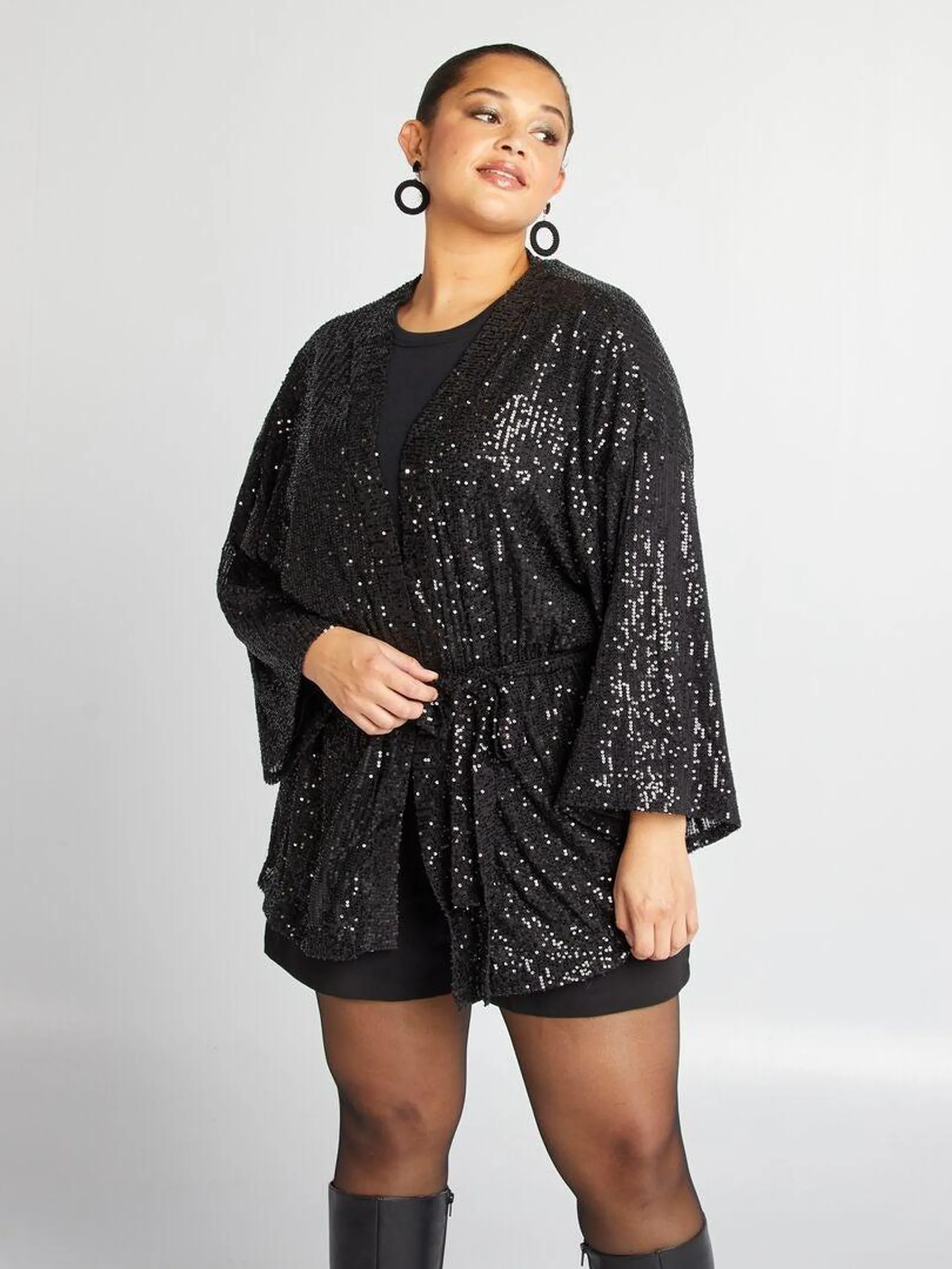 Kimono de fêtes à sequins - Noir