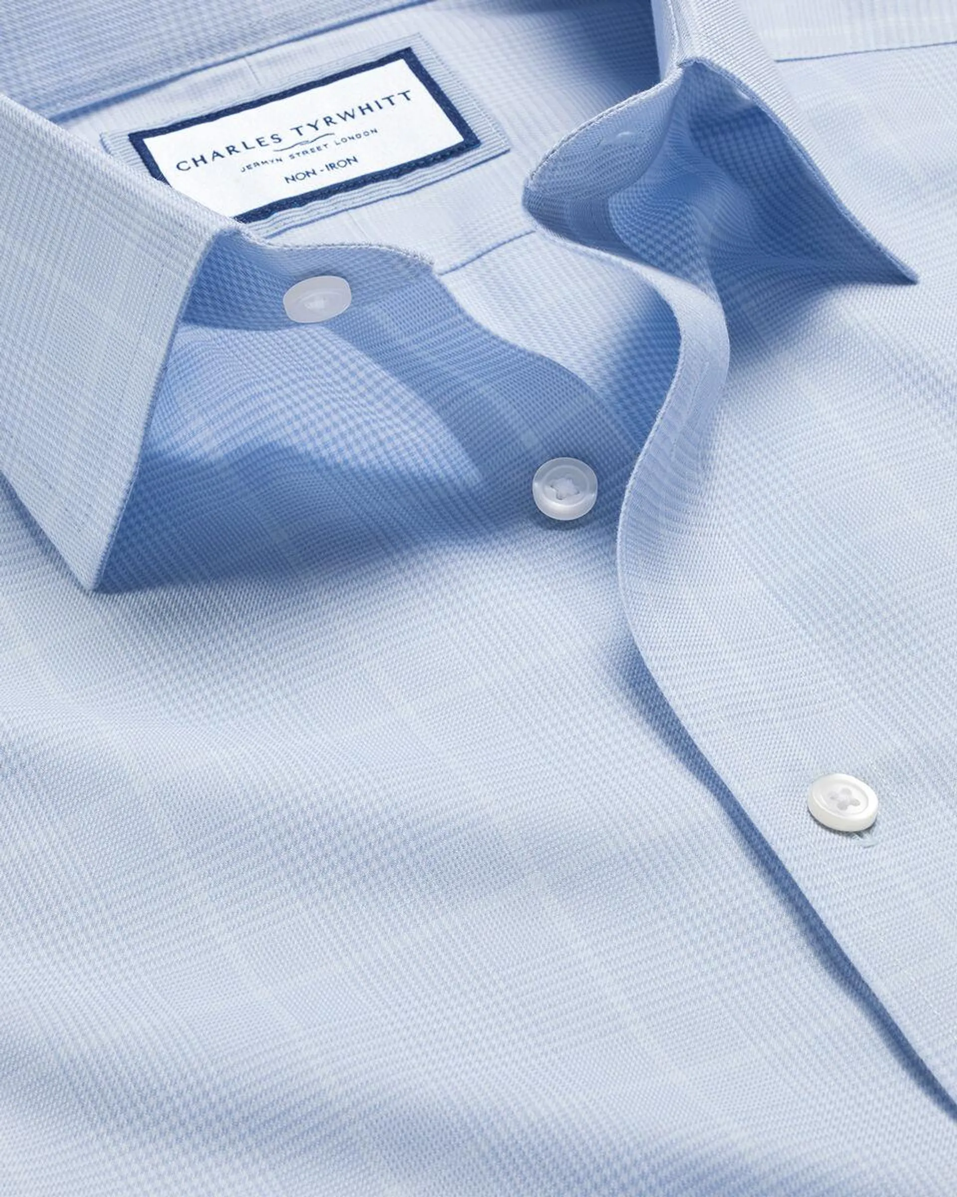 details about product: Non-Iron Prince of Wales Check Shirt - Cornflower Blue