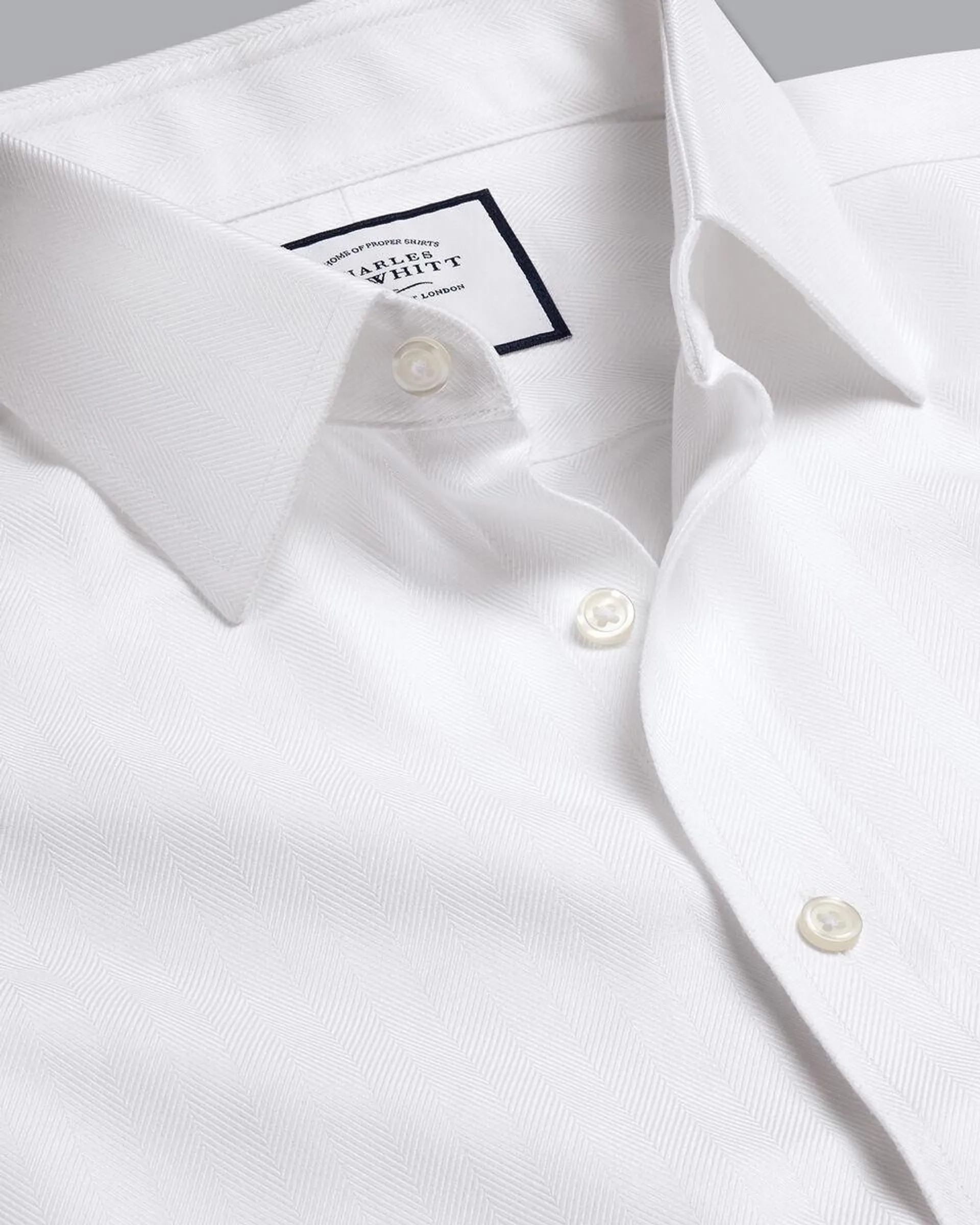 details about product: Non-Iron Herringbone Shirt - White