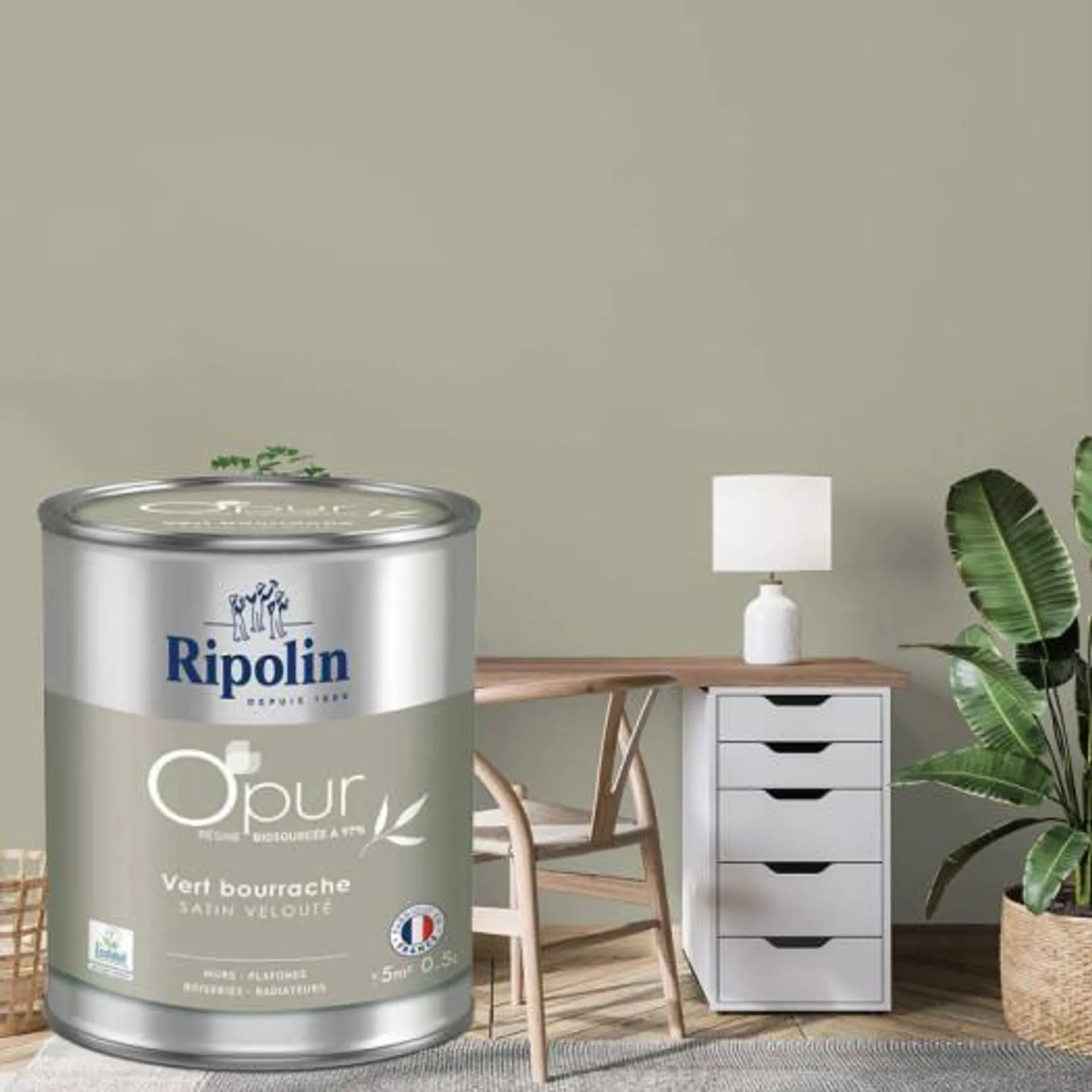 Peinture RIPOLIN Opur bio sourcée multi-supports vert bourrache satin 0,5L