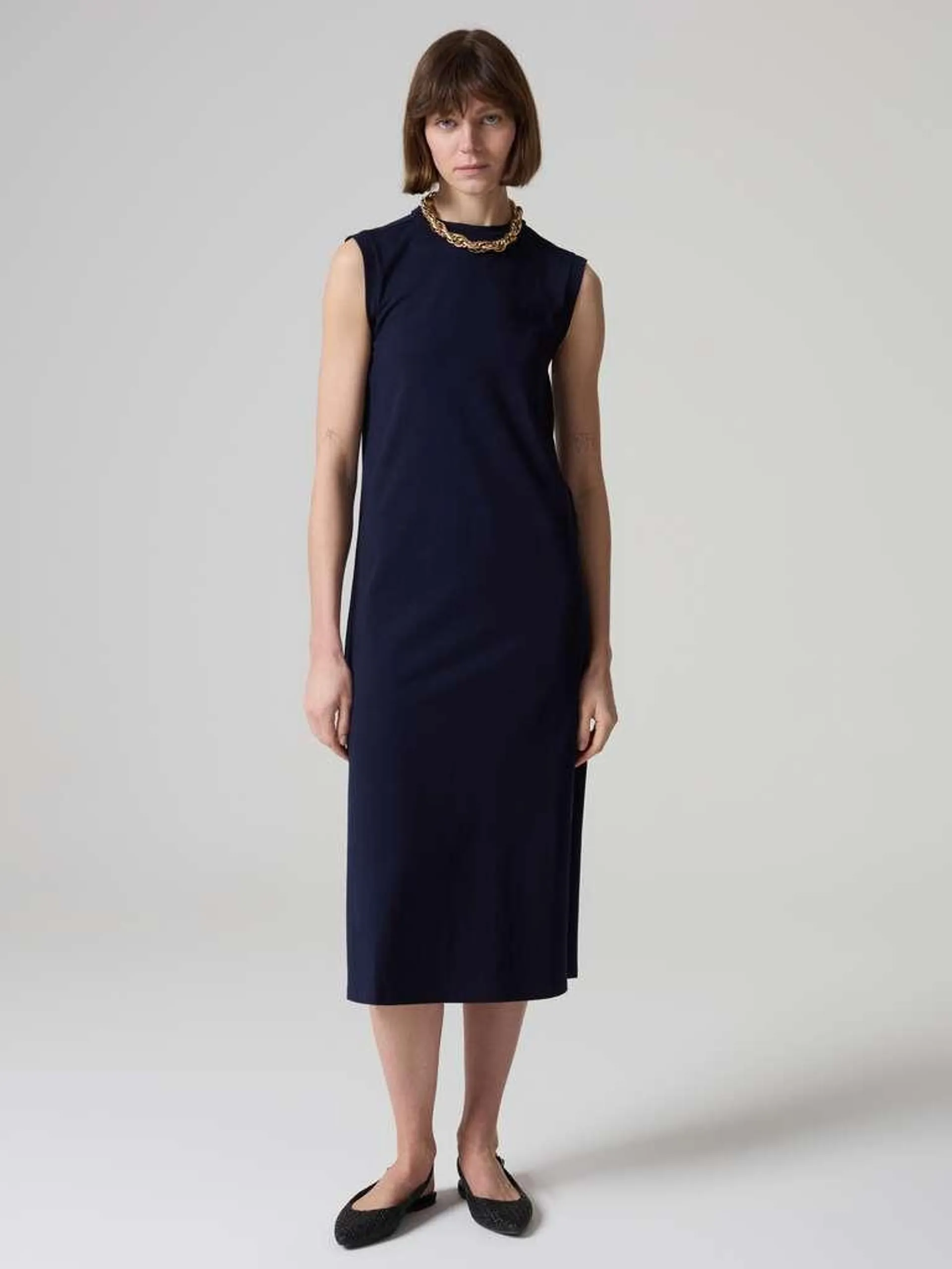 Night Blue Sleeveless midi dress in cotton