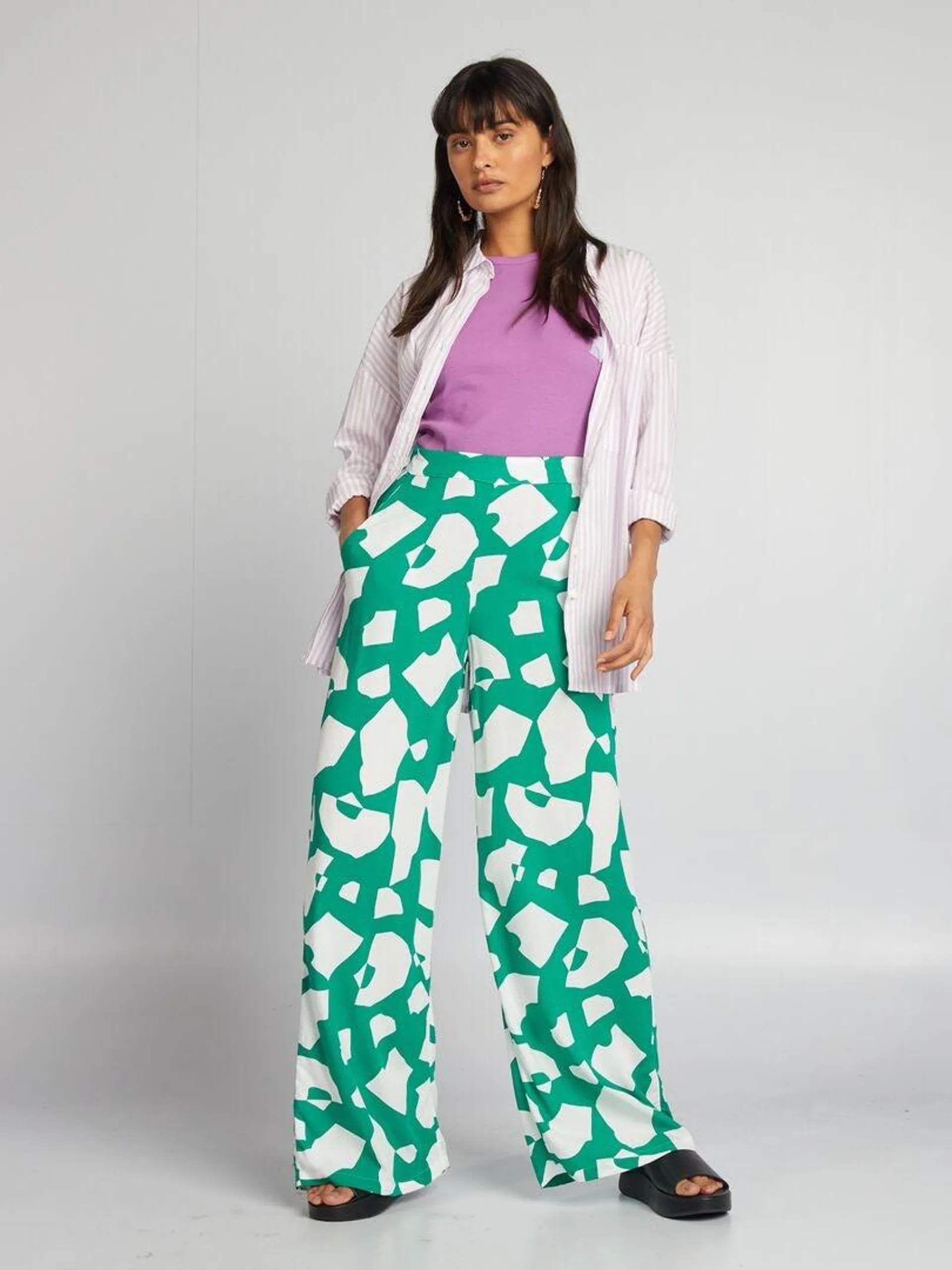 Pantalon large imprimé - Vert foncé