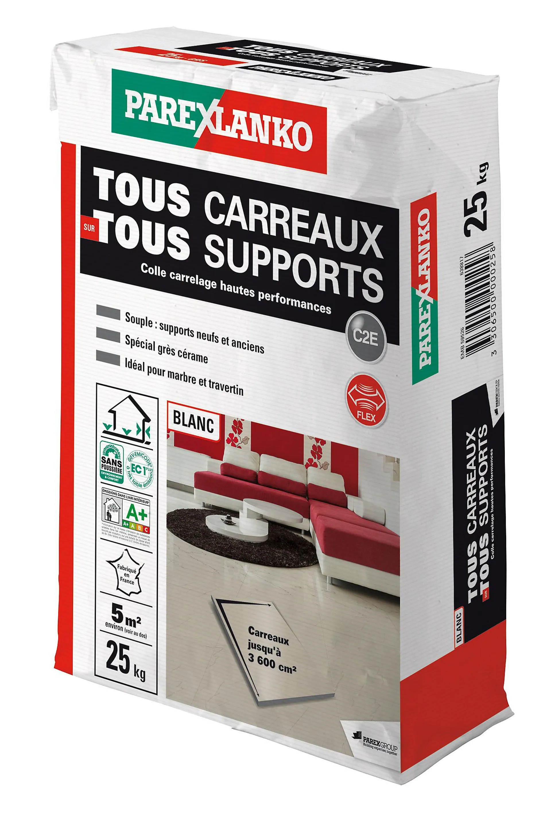 Colle tous carreaux tous supports Parexlanko Blanc 25kg