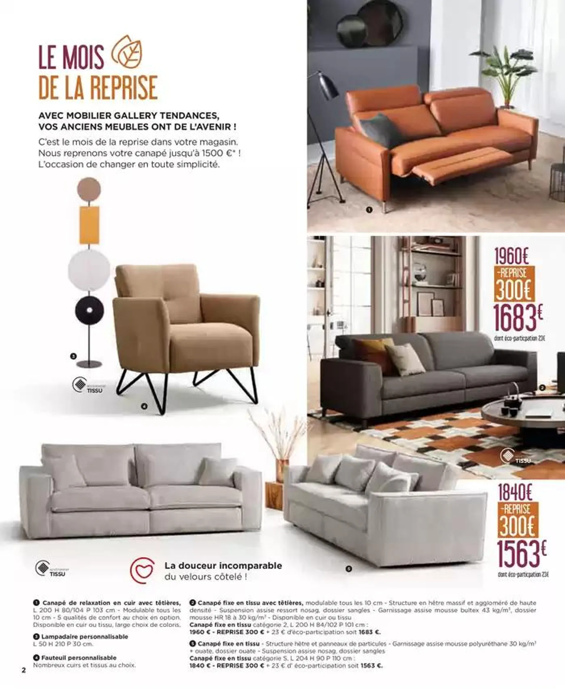 UN PETIT CANAPÉ ? REPRISE J U S Q U ’ À 1500€*  du 25 septembre au 26 octobre 2024 - Catalogue page 2