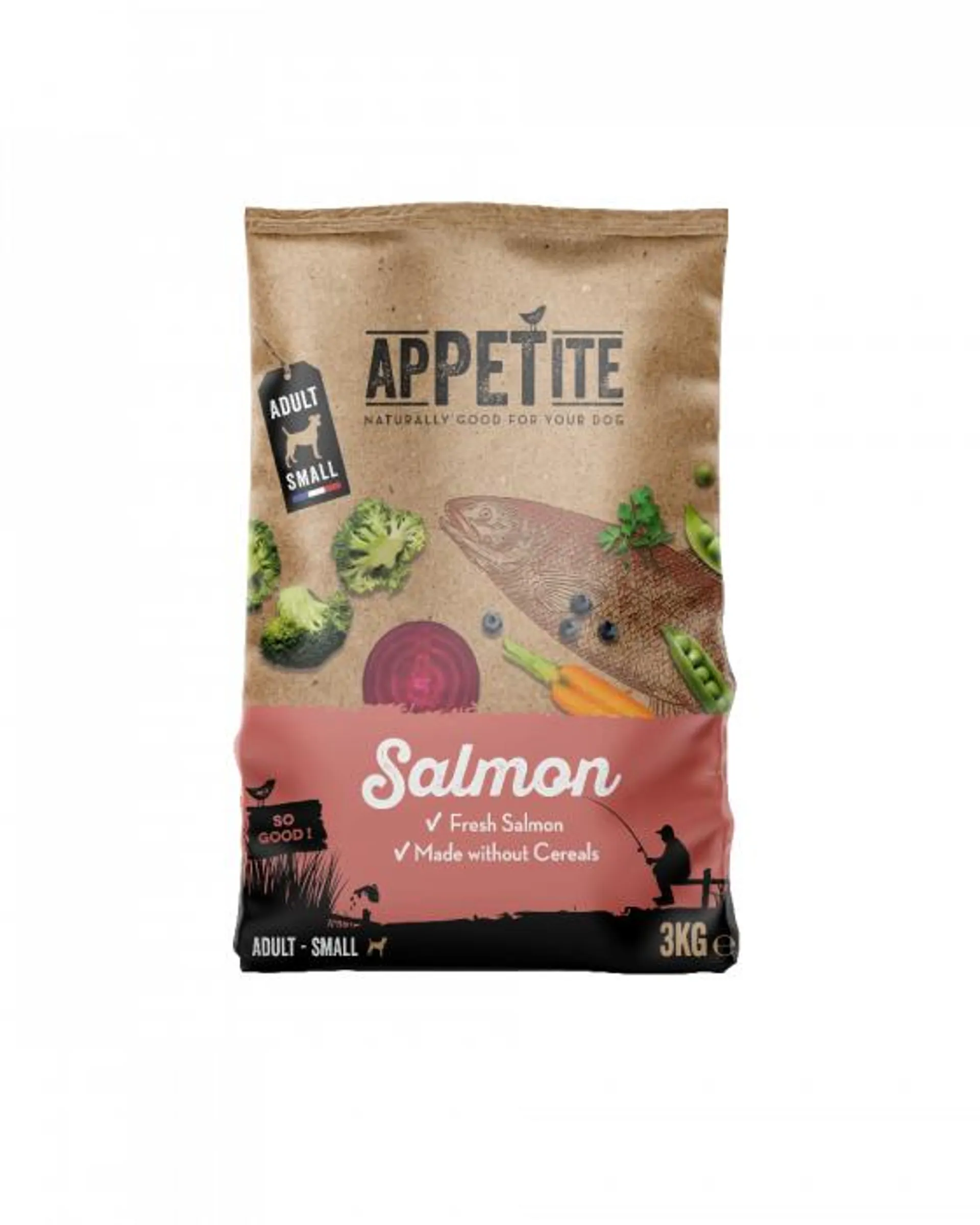 Appetite croquettes sans céréales au saumon pour petit race de chien adulte 3kg