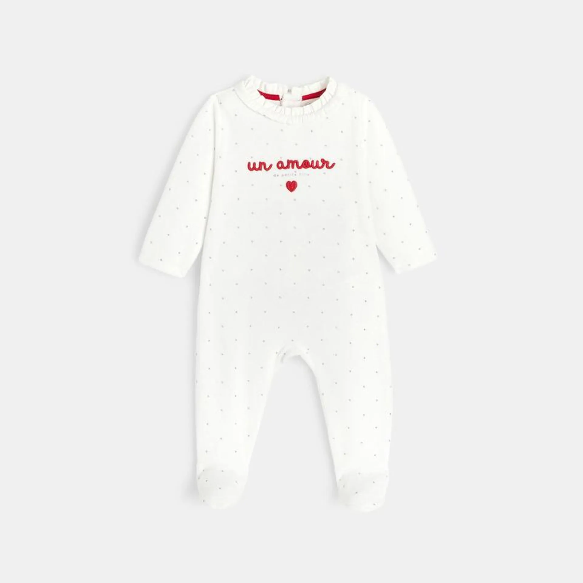 Dors-bien velours brodé 3D blanc bébé fille