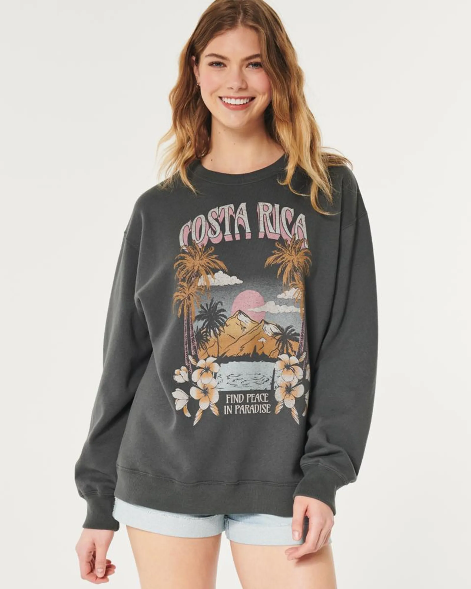 Oversized Costa Rica Graphic Crew Sweatshirt