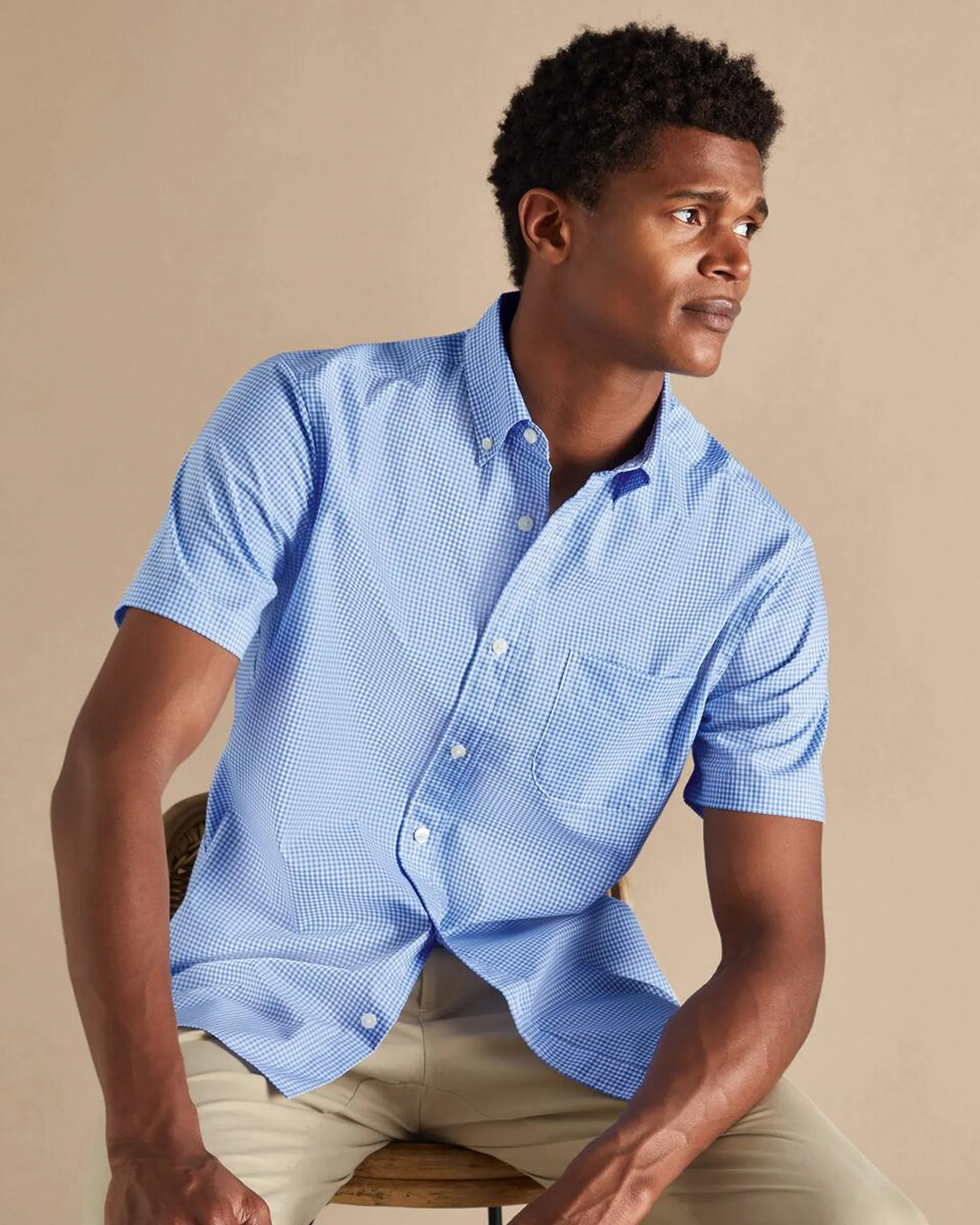 details about product: Non-Iron Stretch Short Sleeve Shirt - Ocean Blue