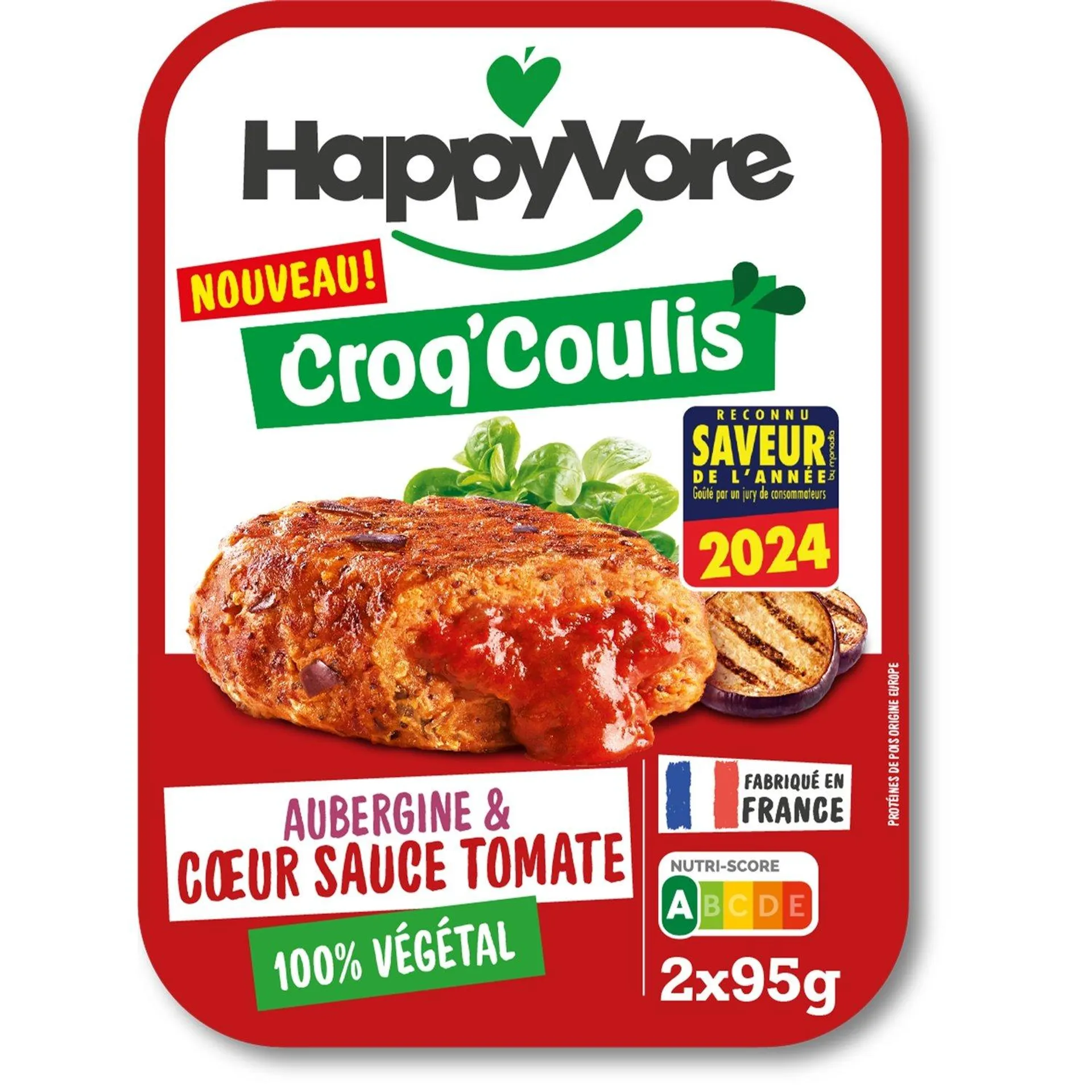 Plat Cuisiné Croq'coulis Aubergine et Cœur Sauce Tomate 100% Végétal HAPPYVORE