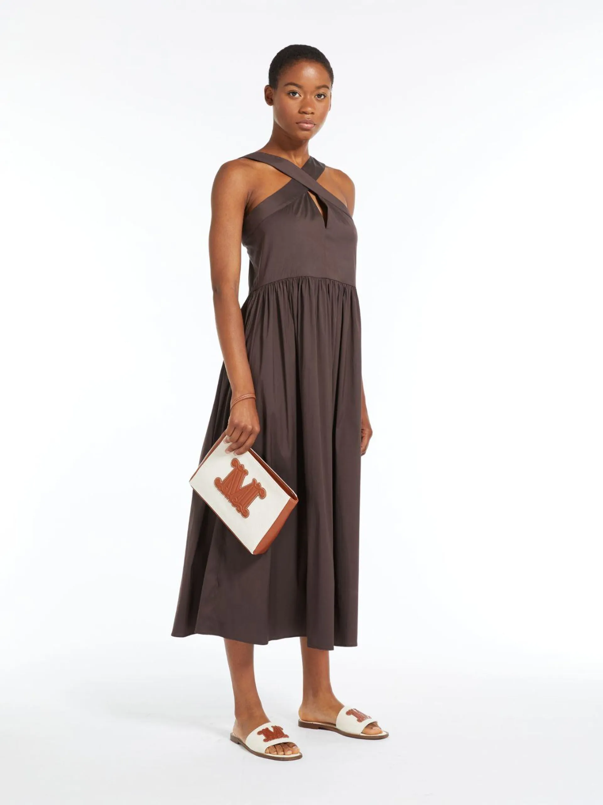 Long stretch poplin dress