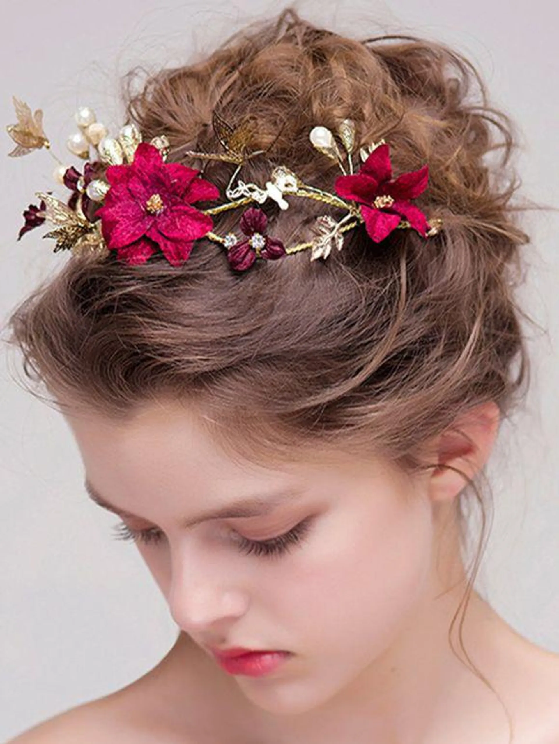 Bandeau de Cheveux Mariage de Soirée Elégant Fleur Papillon en Fausse Perle