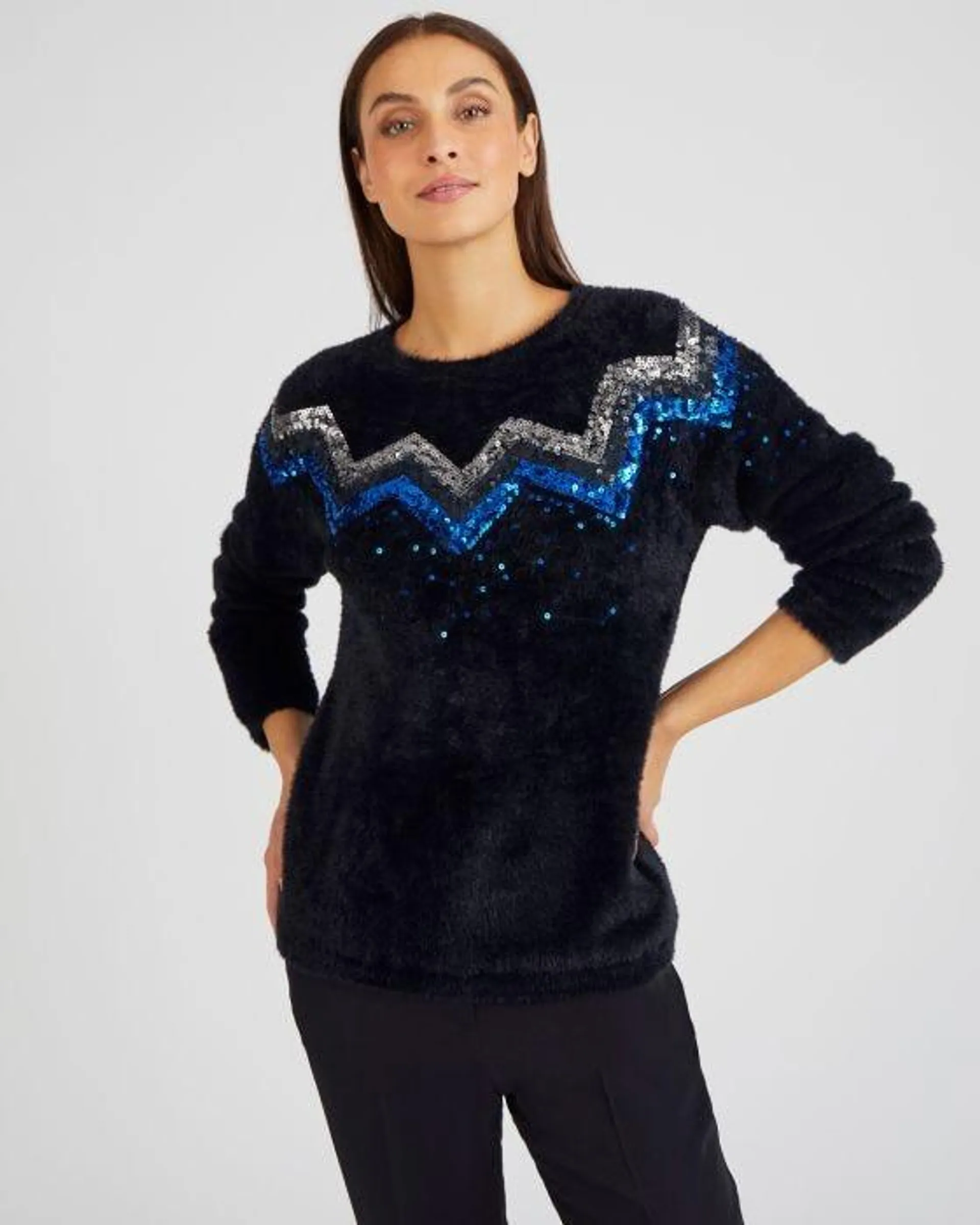 Pull à sequins en maille poilue