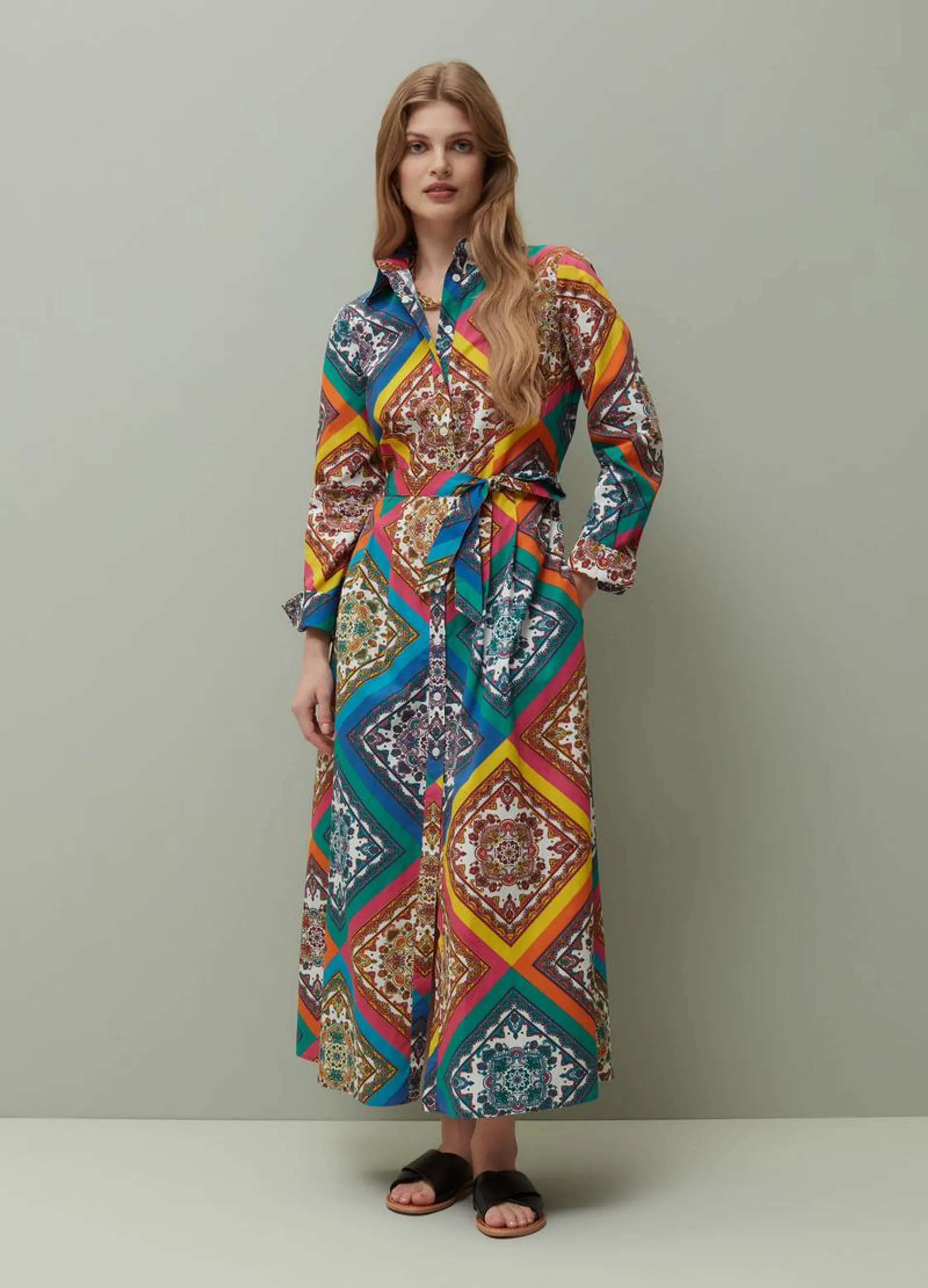PIOMBO shirt dress with arabesque print