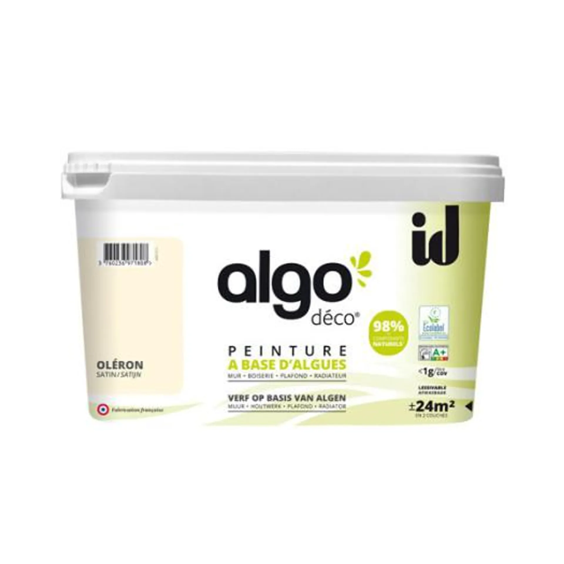 Peinture Algo bio sourcée multi-supports murs, plafonds et boiseries beige oleron satin 2L