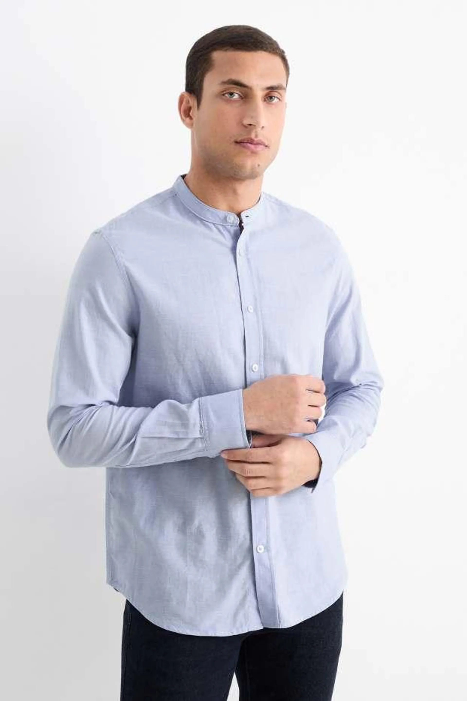 Shirt - regular fit - band collar