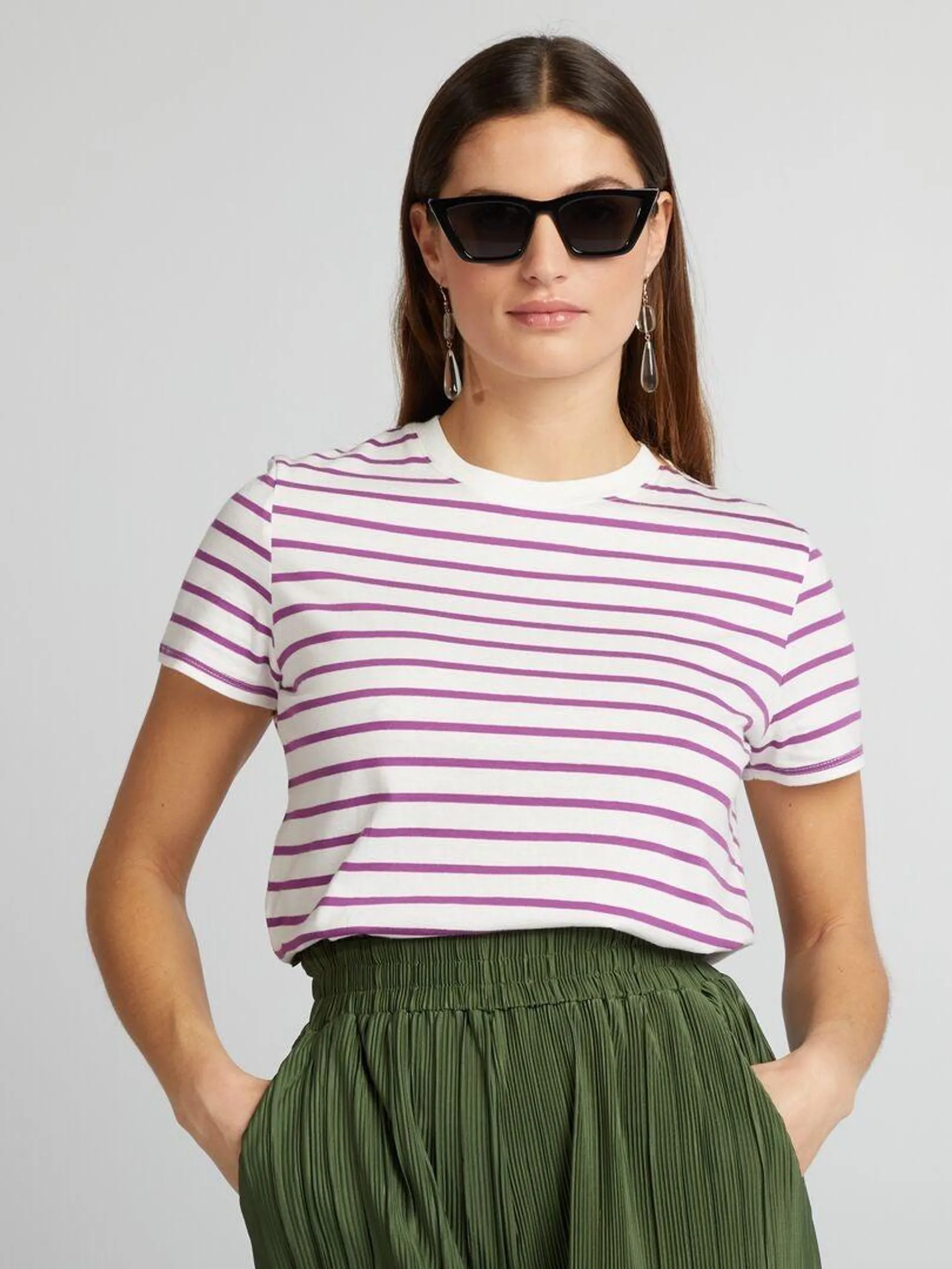 T-shirt en jersey imprimé - Violet/blanc