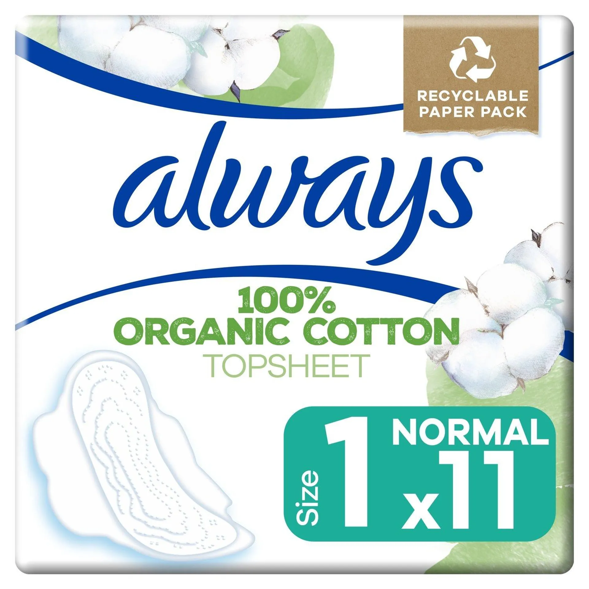 Serviette Hygiénique avec Ailettes Coton Bio Protection Ultra Normal Taille 1 ALWAYS