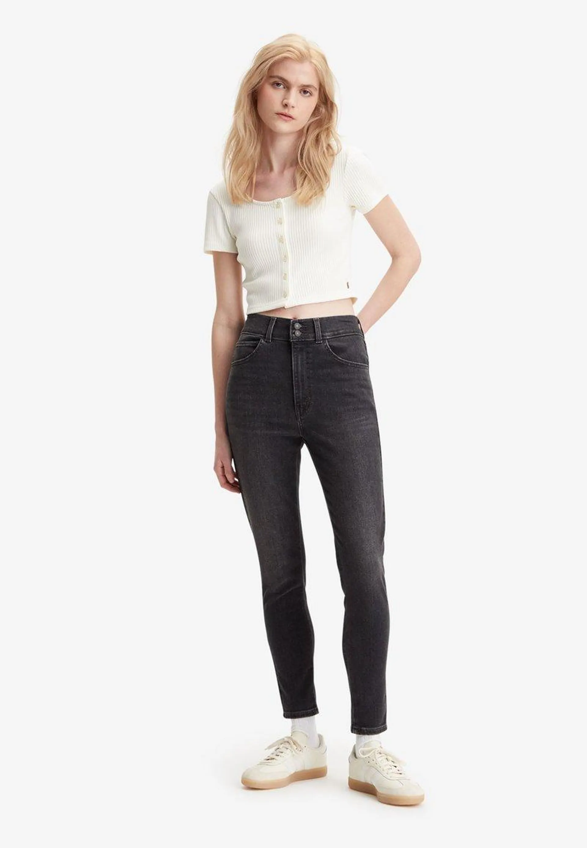 RETRO HIGH SKINNY DOUBLE BUTTON - Jeans Skinny
