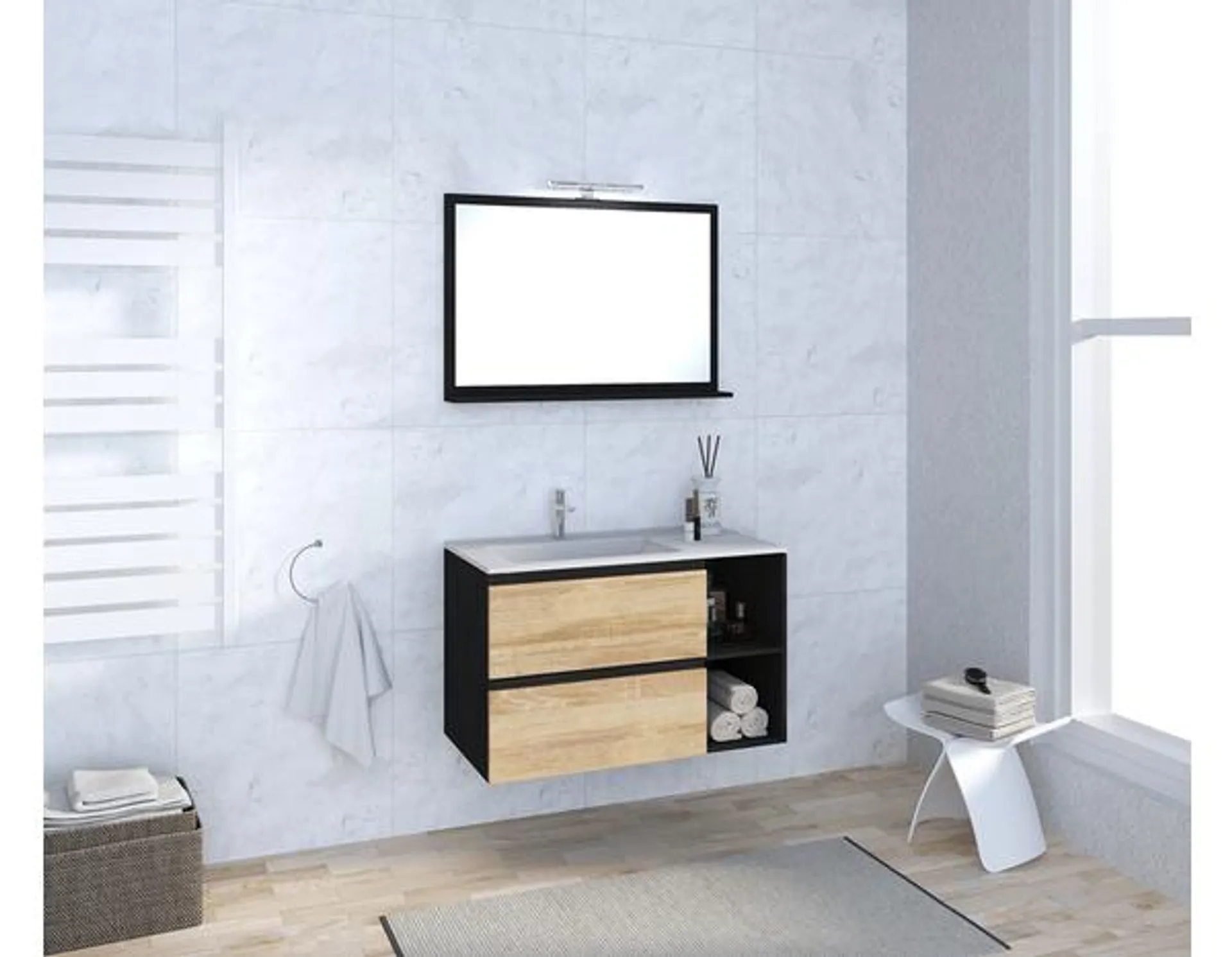 Ensemble meuble + vasque + miroir + applique LED "Hera"