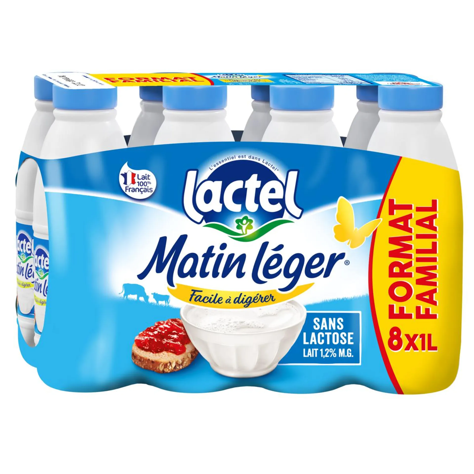 LACTEL Matin léger Lait facile à digérer sans lactose 8x1L